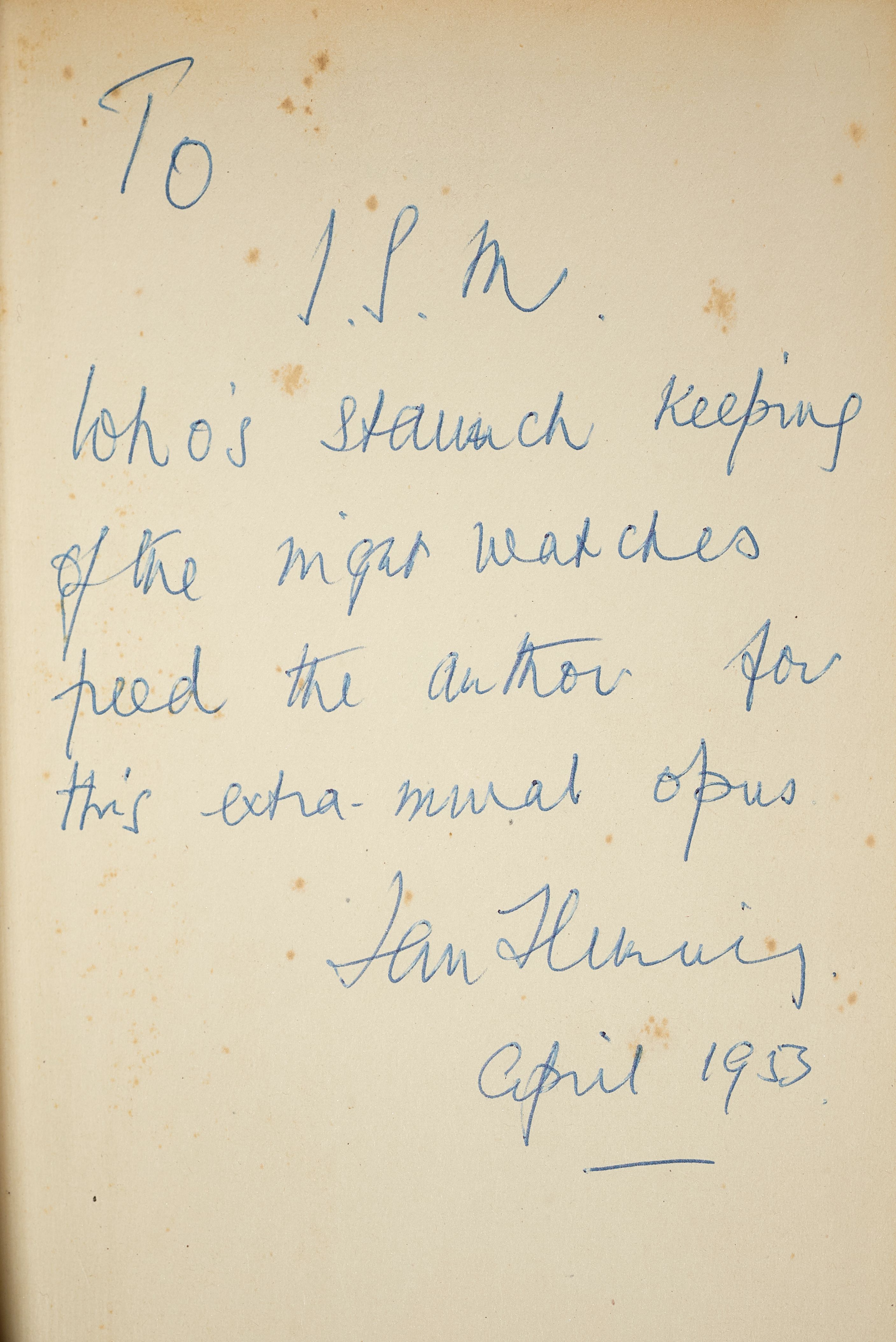 A handwritten inscription from Ian Fleming