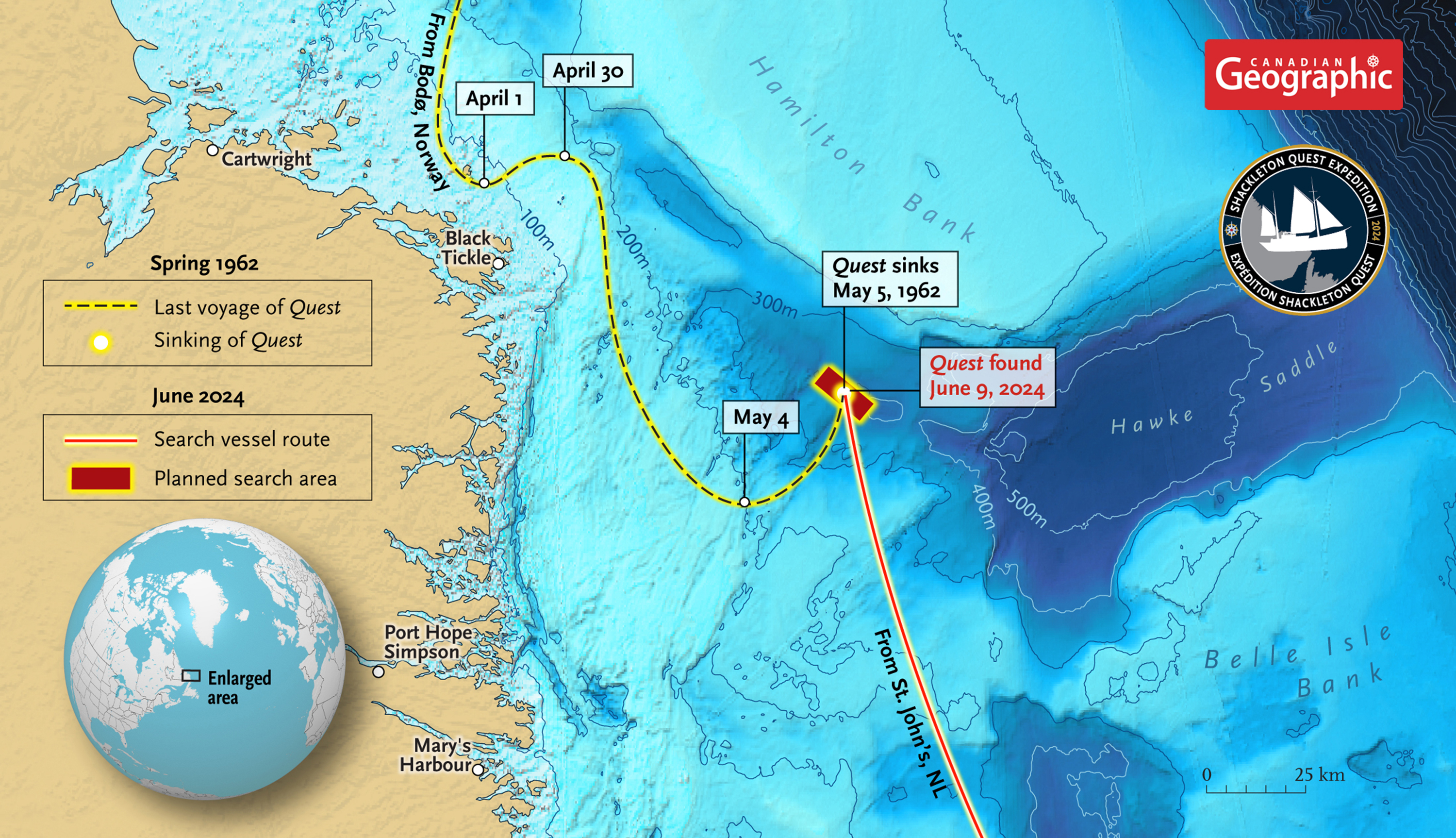 The location of Quest off the Canadian coast (RCGS/PA)