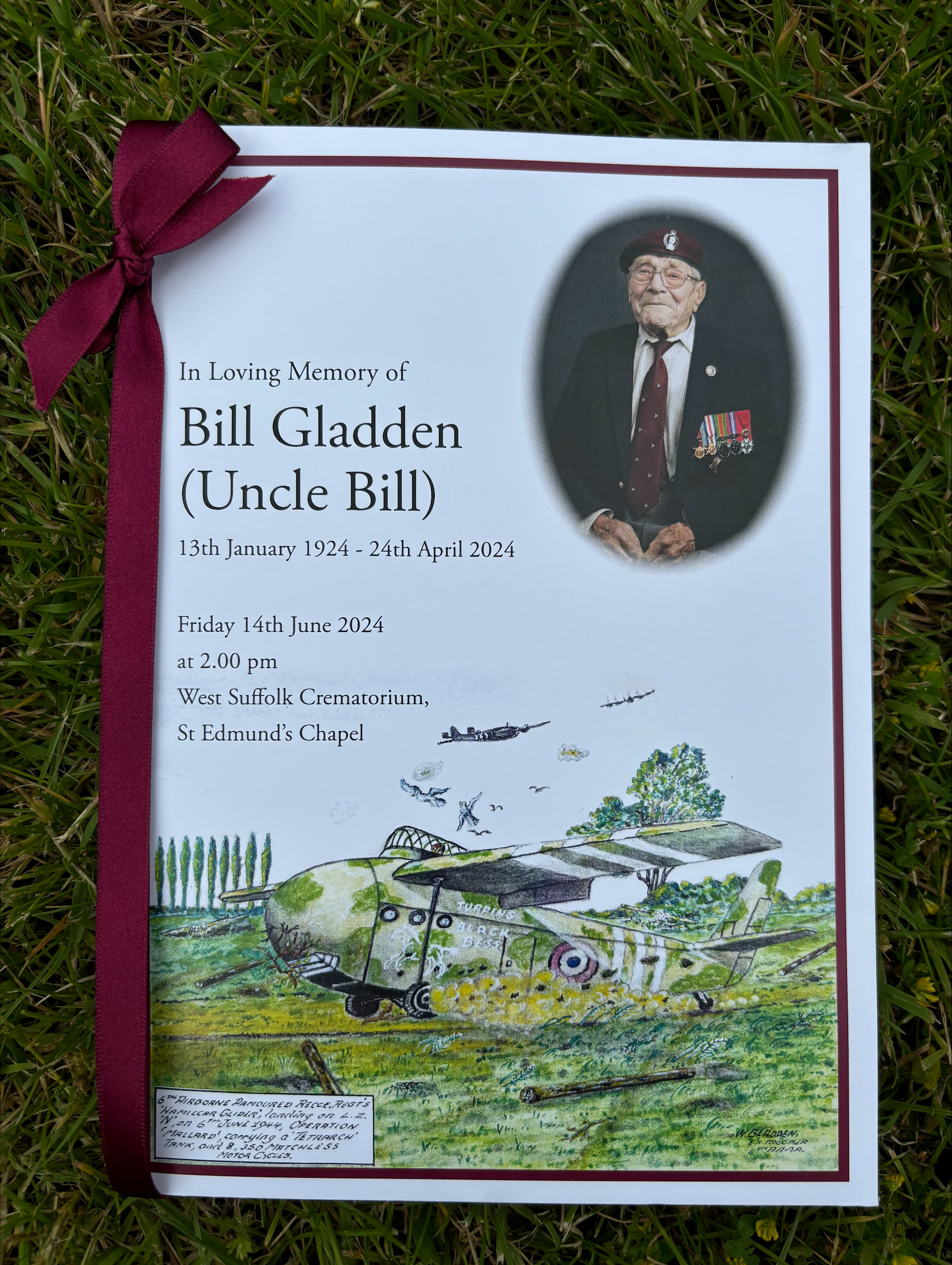 D-Day veteran Bill Gladden drew a picture of a military glider, and it was used on the order of service at his funeral. (Sam Russell/ PA)