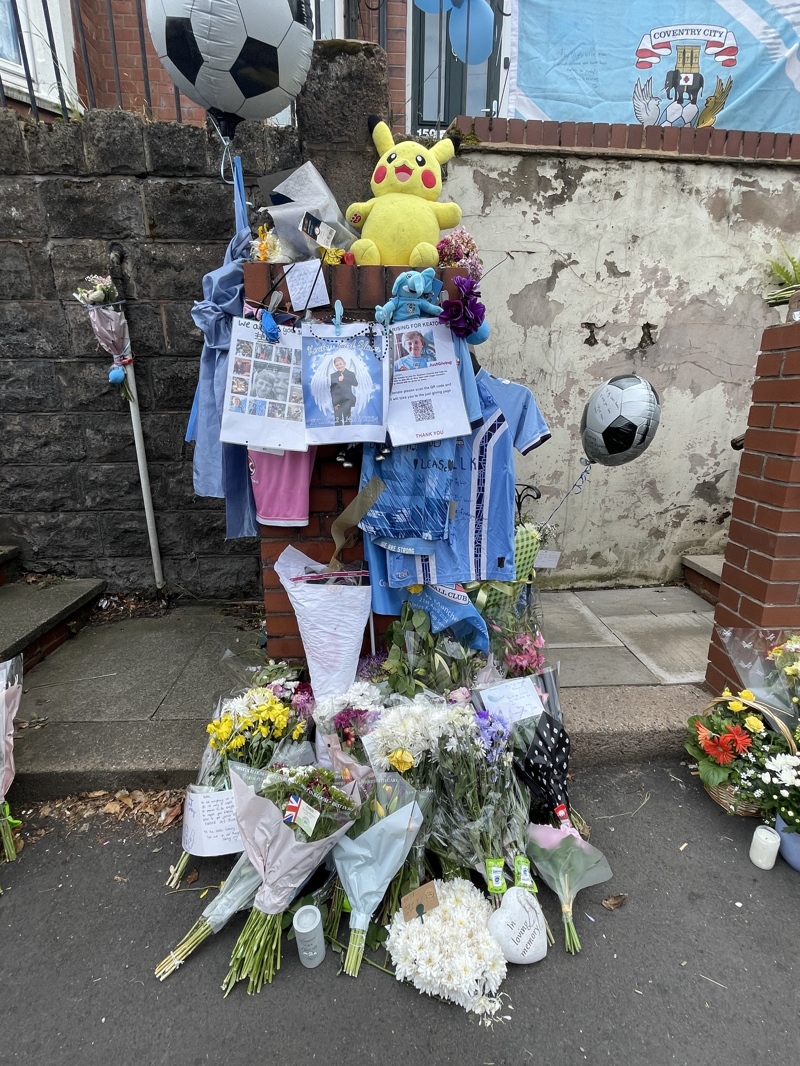 Flowers, balloons and teddies at the scene of a hit-and-run in memory of Keaton Slater