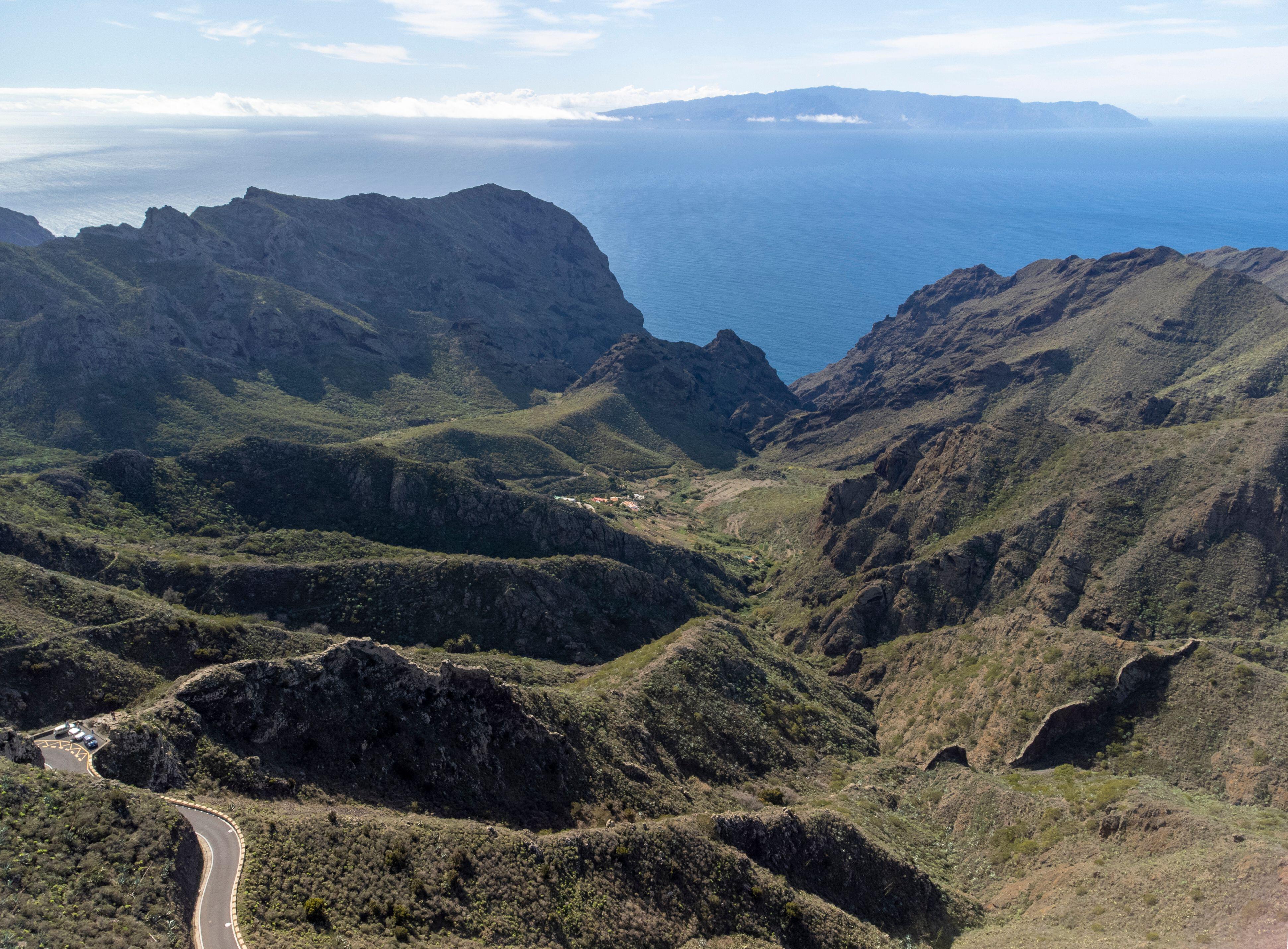 Mountains and a road in Rural de Teno park in Tenerife, Canary Islands