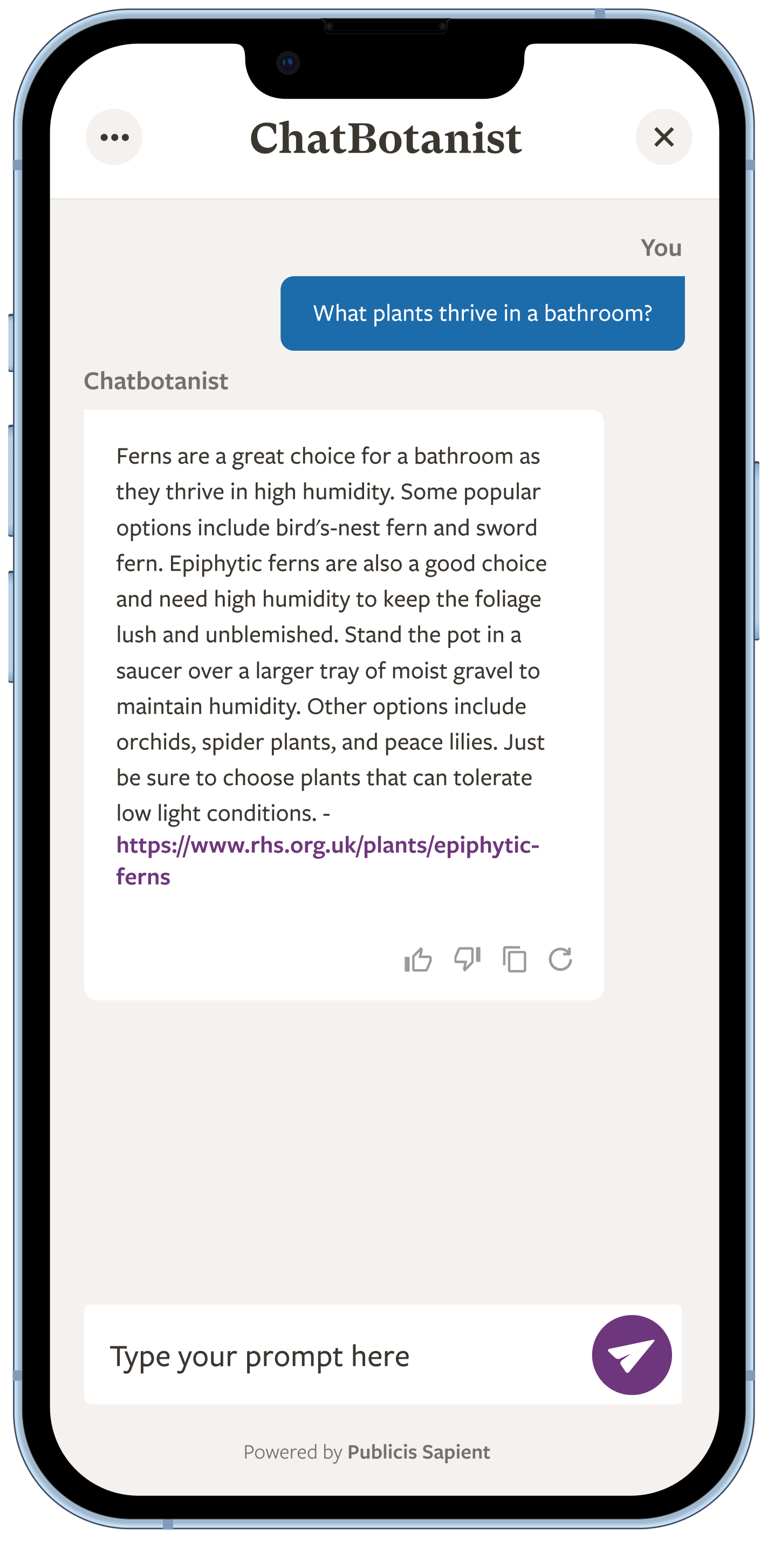 RHS ChatBotanist answers on a mobile phone(RHS/PA)