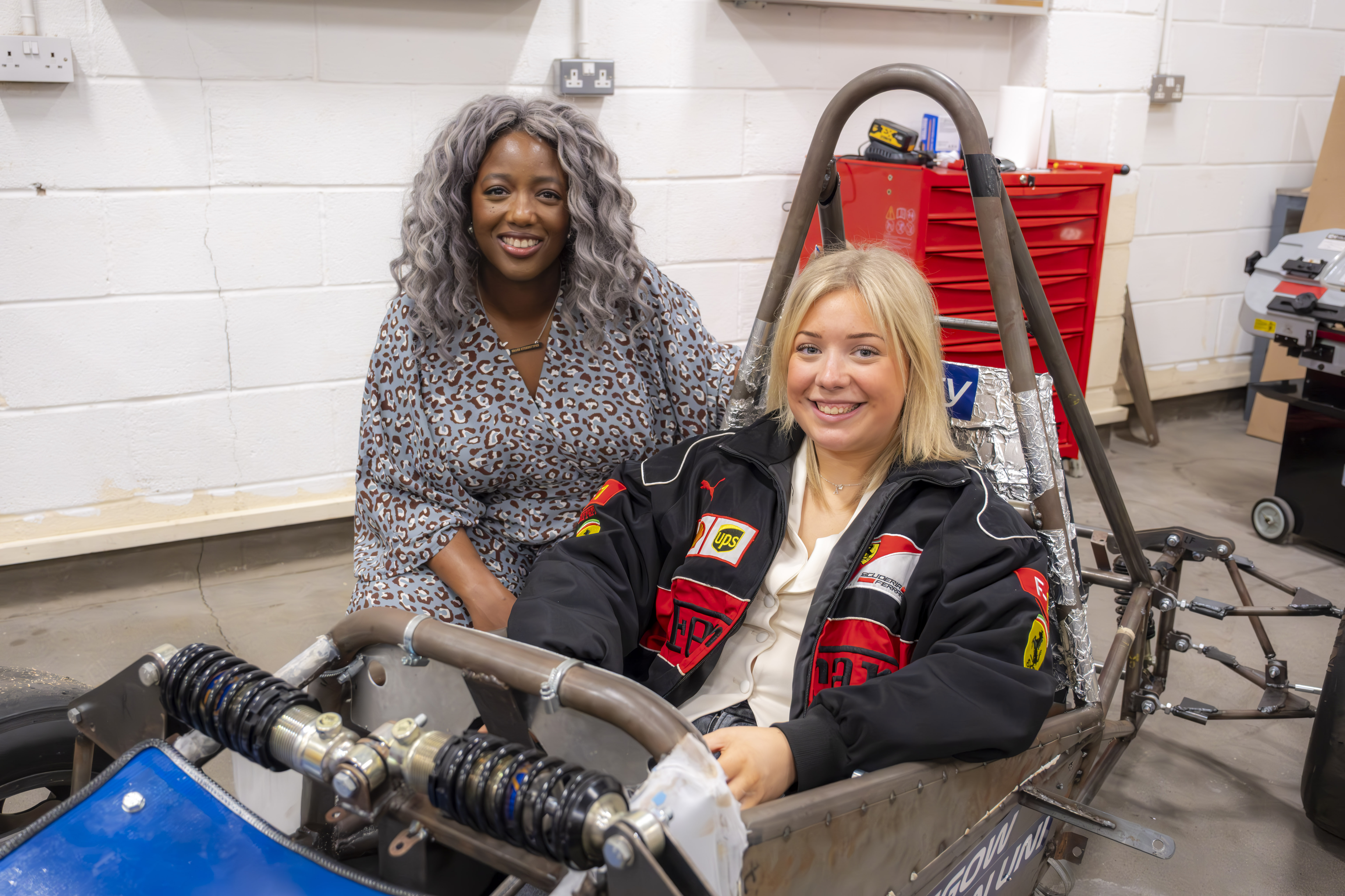 Anne-Marie Imafidon pictured with student Cara Nicole Edgar in a workshop at GCU