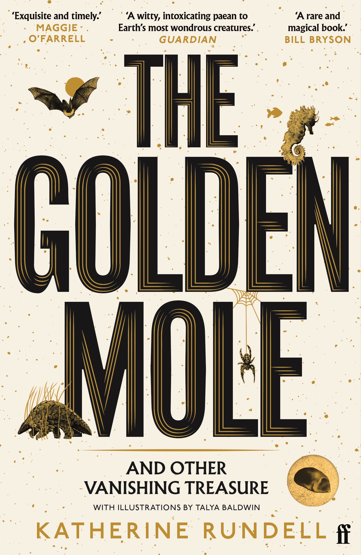 The front cover of The Golden Mole by Katherine Rundell, which is in a design which features a number of animals