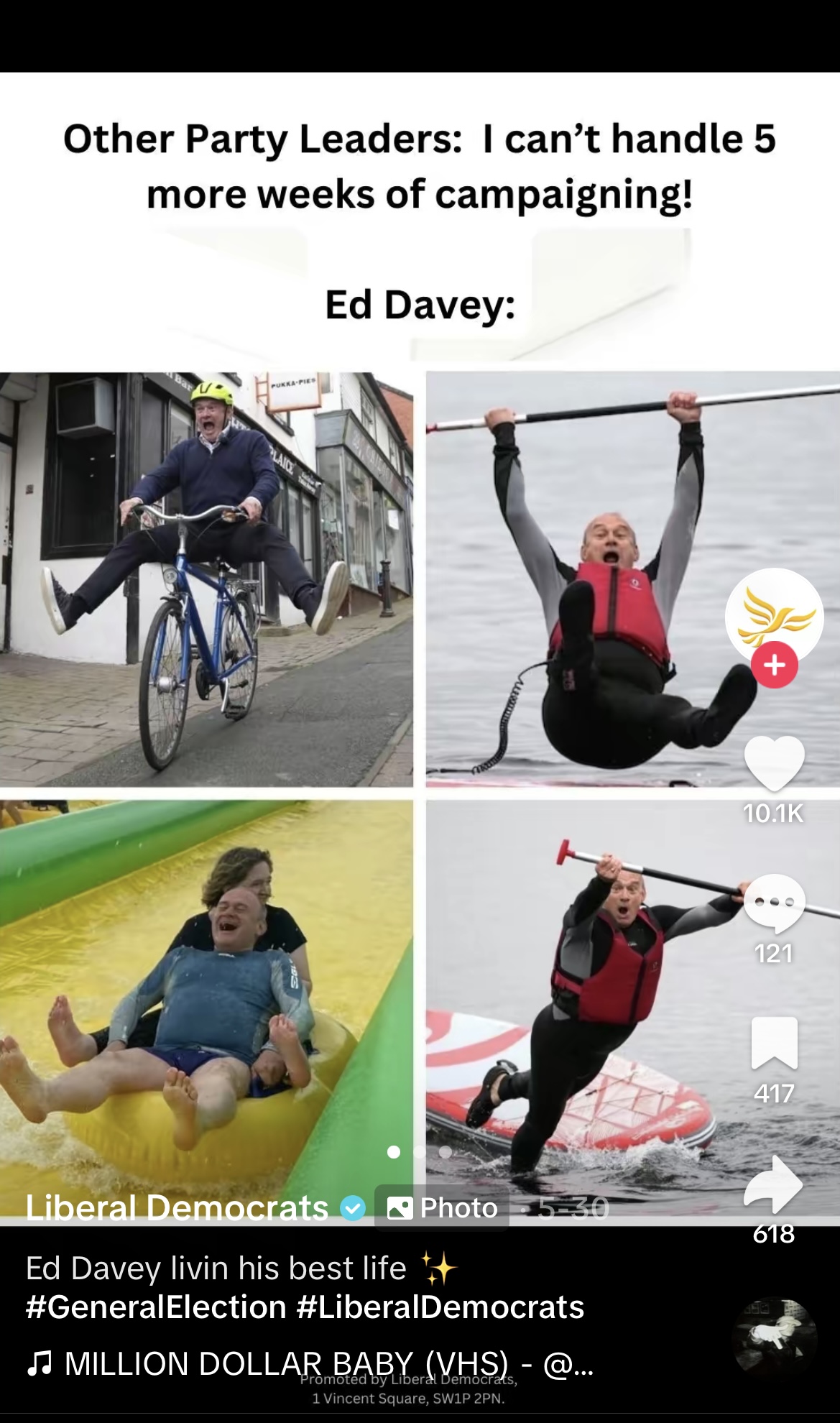 A screenshot of a TikTok on the Liberal Democrats official account 