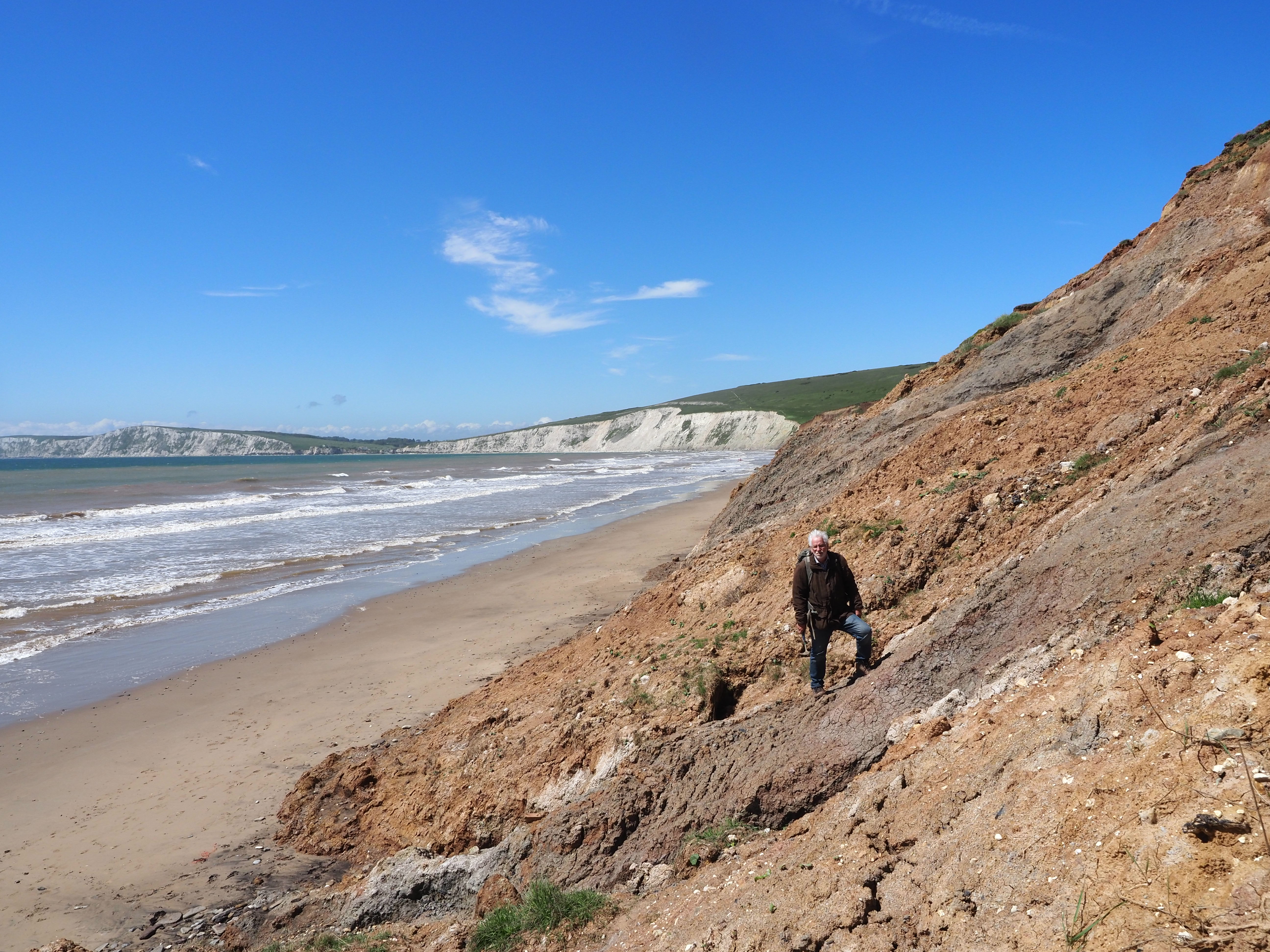 PhD student Jeremy Lockwood at the excavation site in the cliffs of Compton Bay 