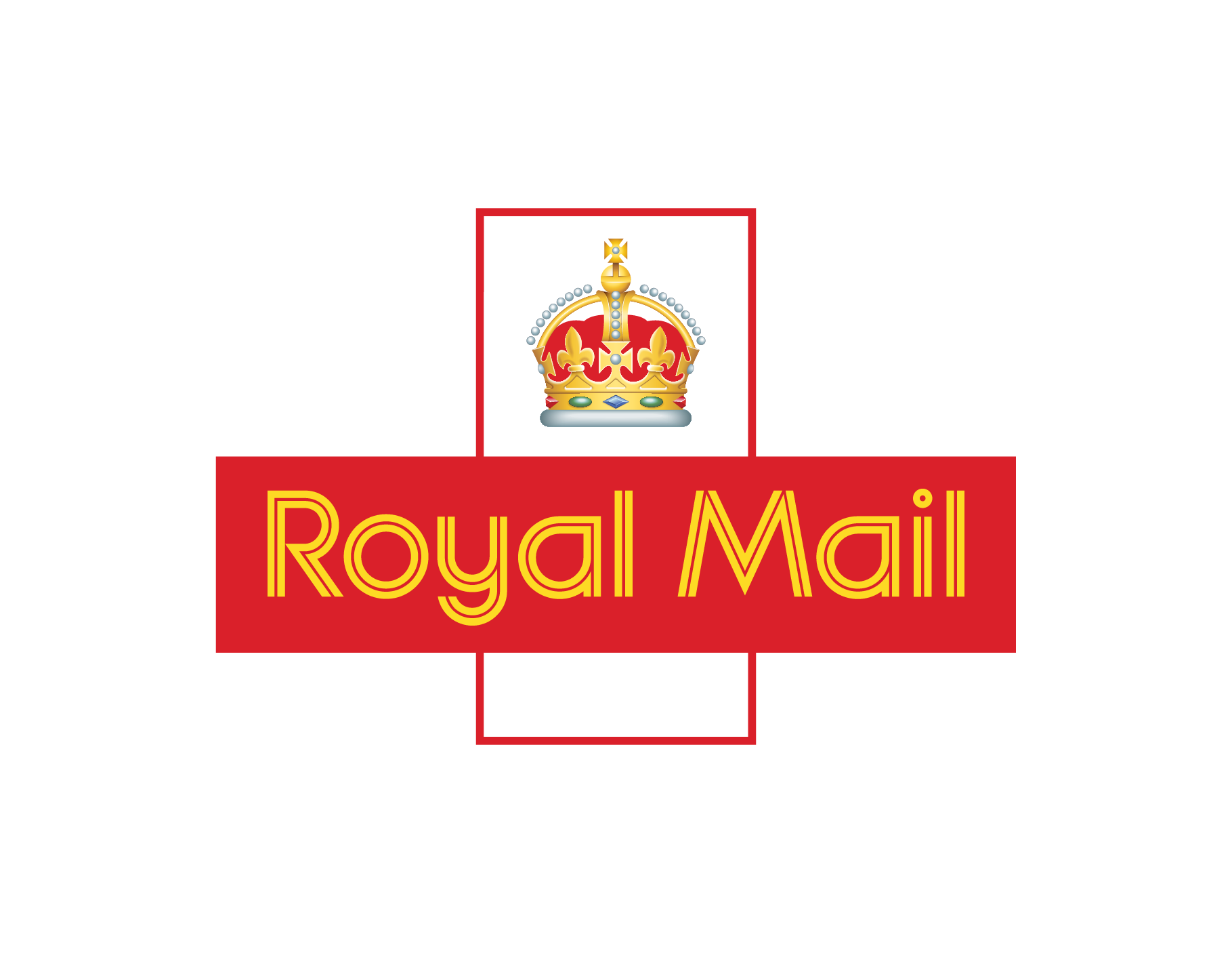 The new Royal Mail logo with a cross-shape and crown above the Royal Mail wording