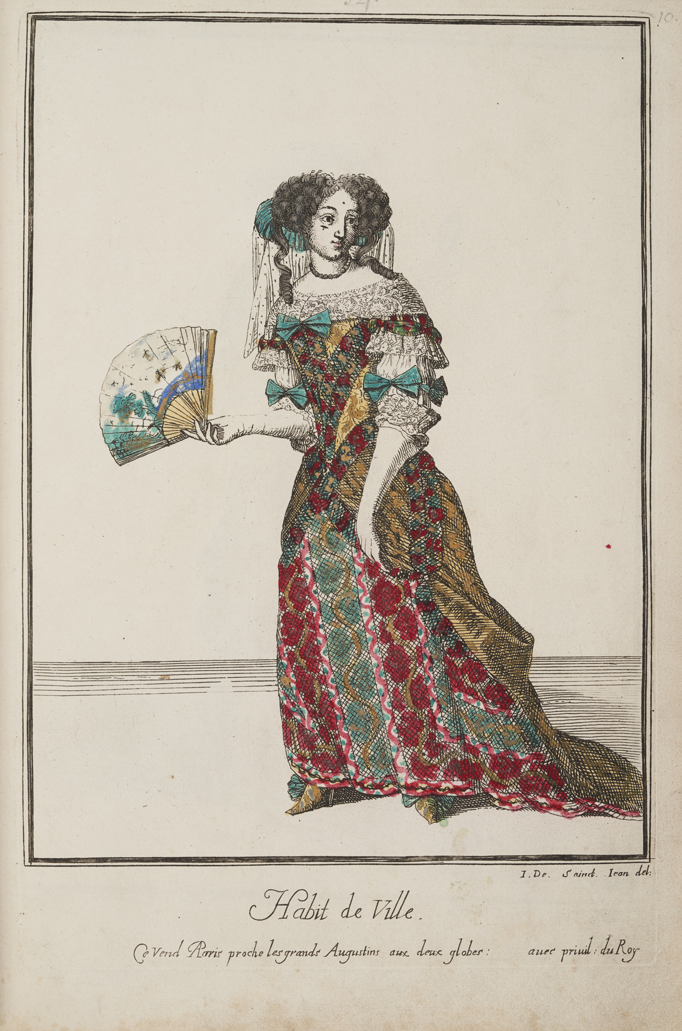 A 17th century fashion print from the collection of Samuel Pepys showing a woman with a fan (Pepys Library, Magdalene College Cambridge/ PA)