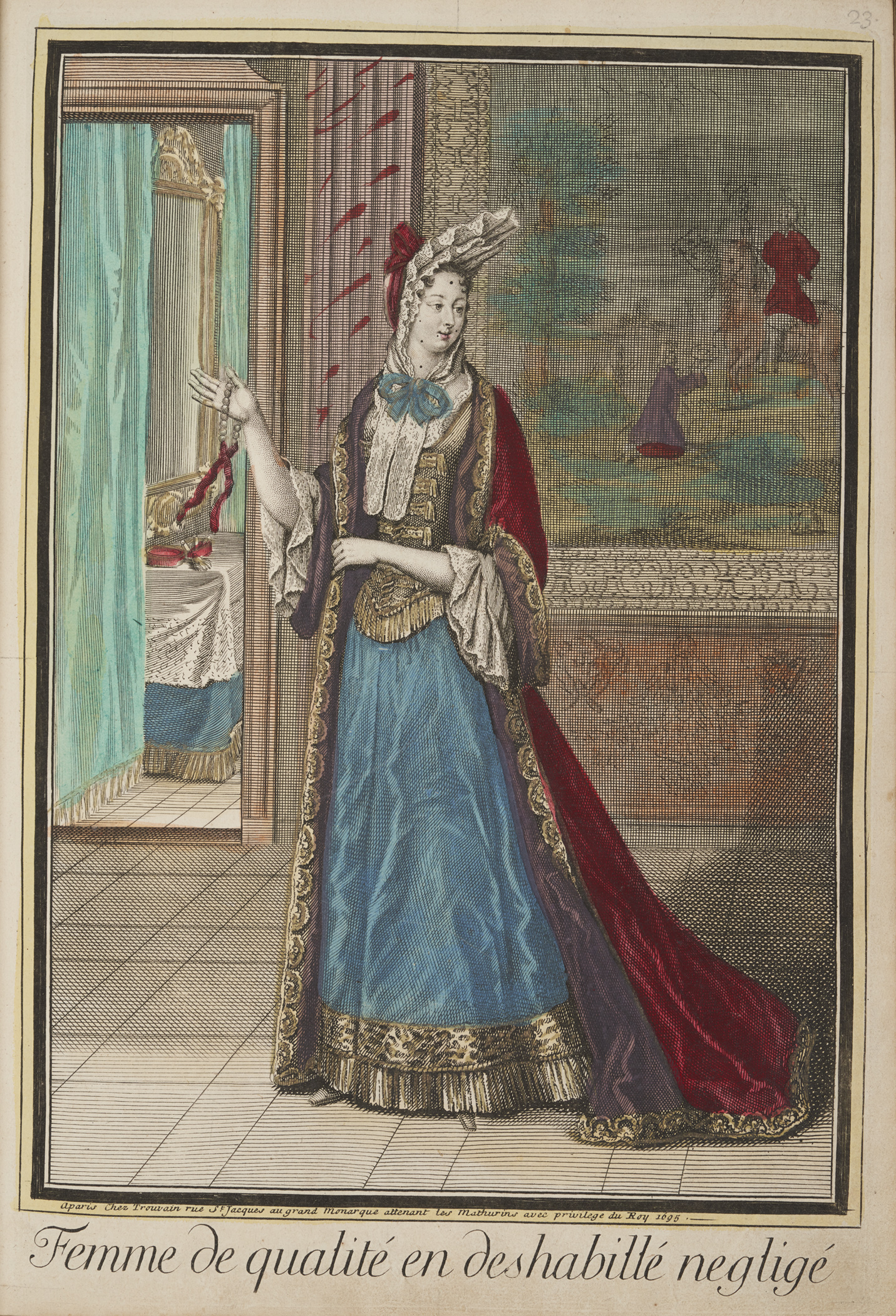 A 17th century fashion print from the collection of Samuel Pepys showing a woman in a dress and cloak (Pepys Library, Magdalene College Cambridge/ PA)