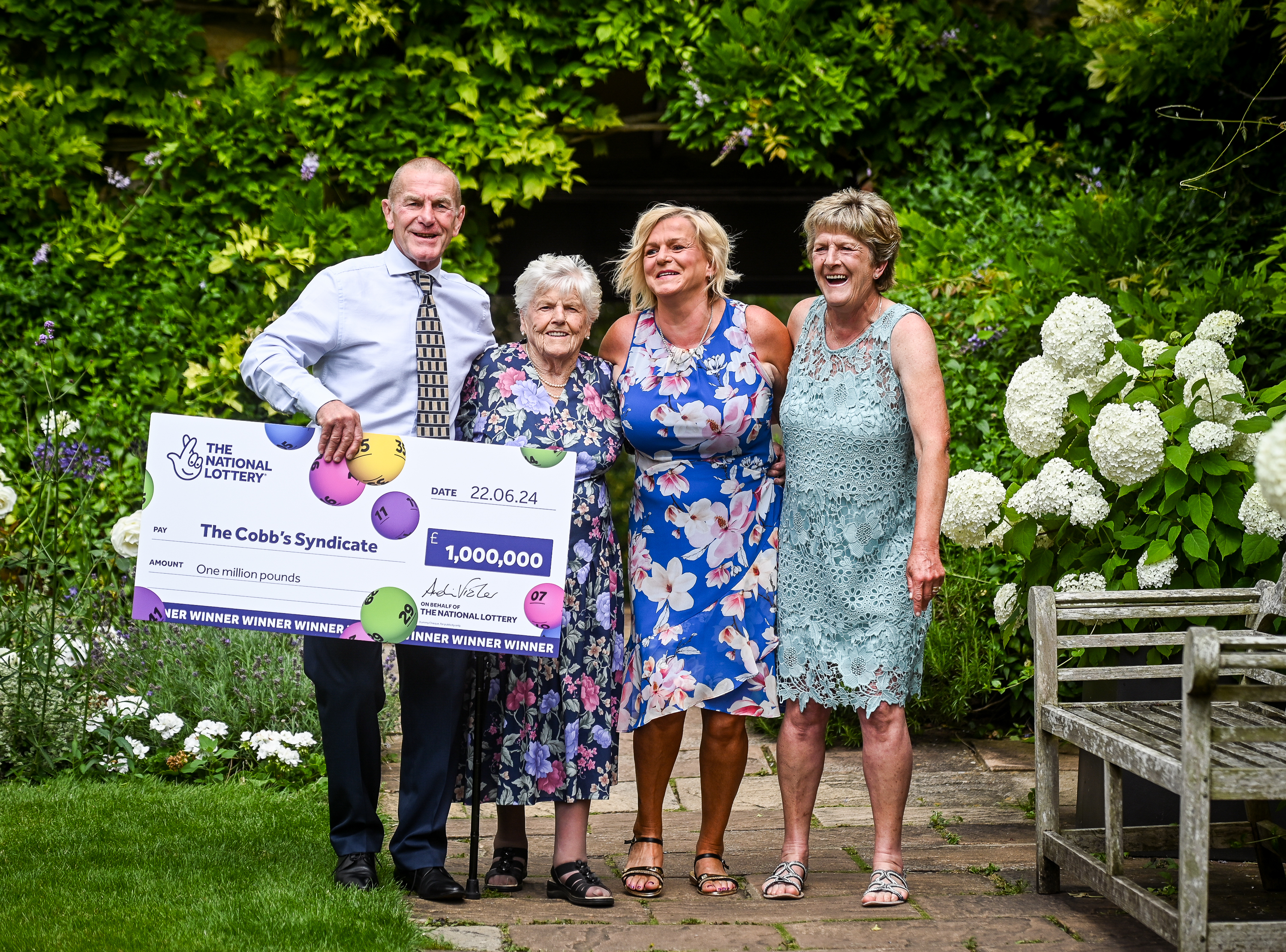 Audrey Cobb, 87, and her three children David Cobb, 67, Carol Nobbs, 55 and 60-year-old Sandra Digby, have each won a share of £1,000,000 after their syndicate's lottery numbers came in. (National Lottery/ PA)