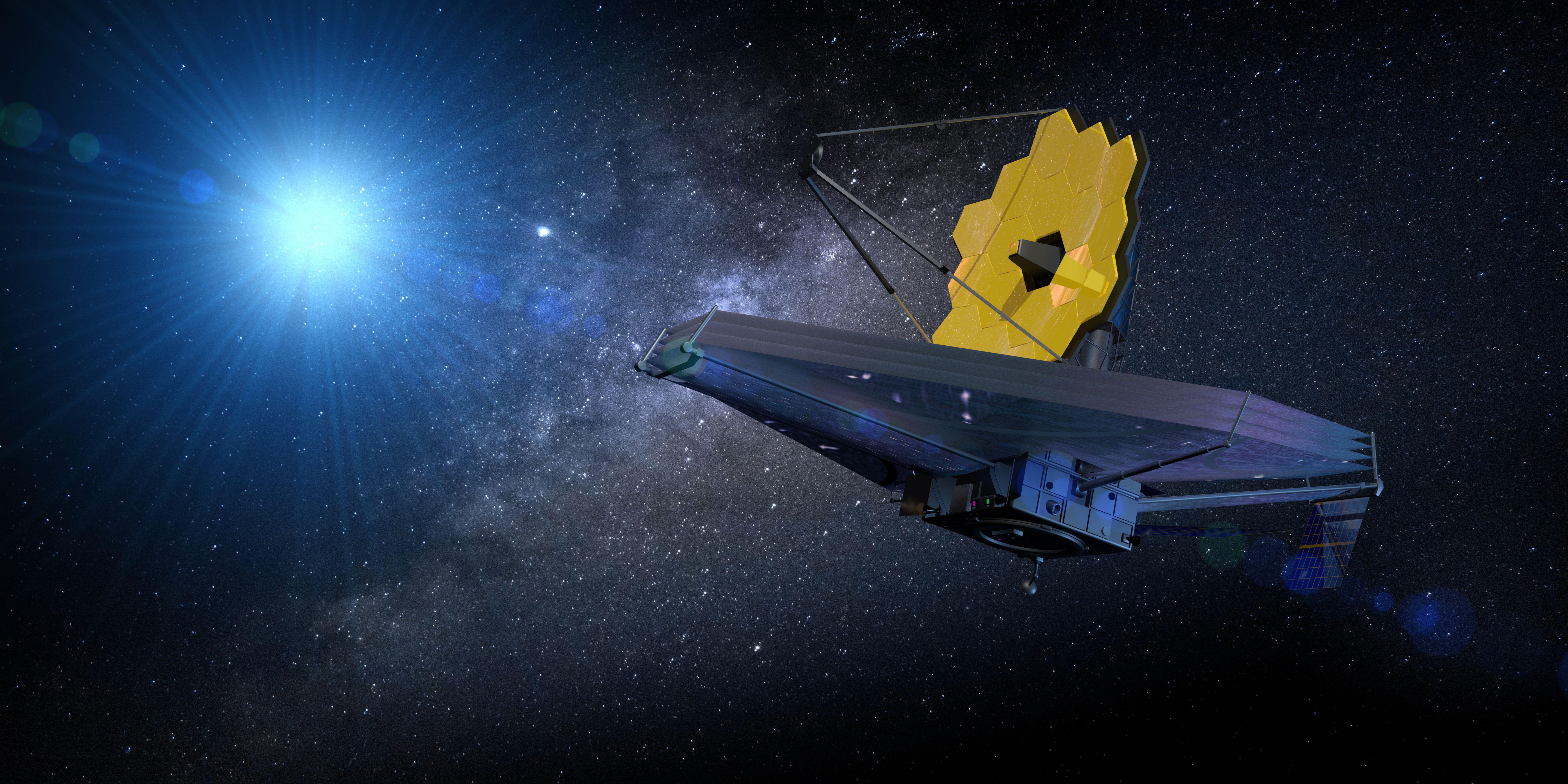 A 3D Illustration of the James Webb Space Telescope exploring deep space