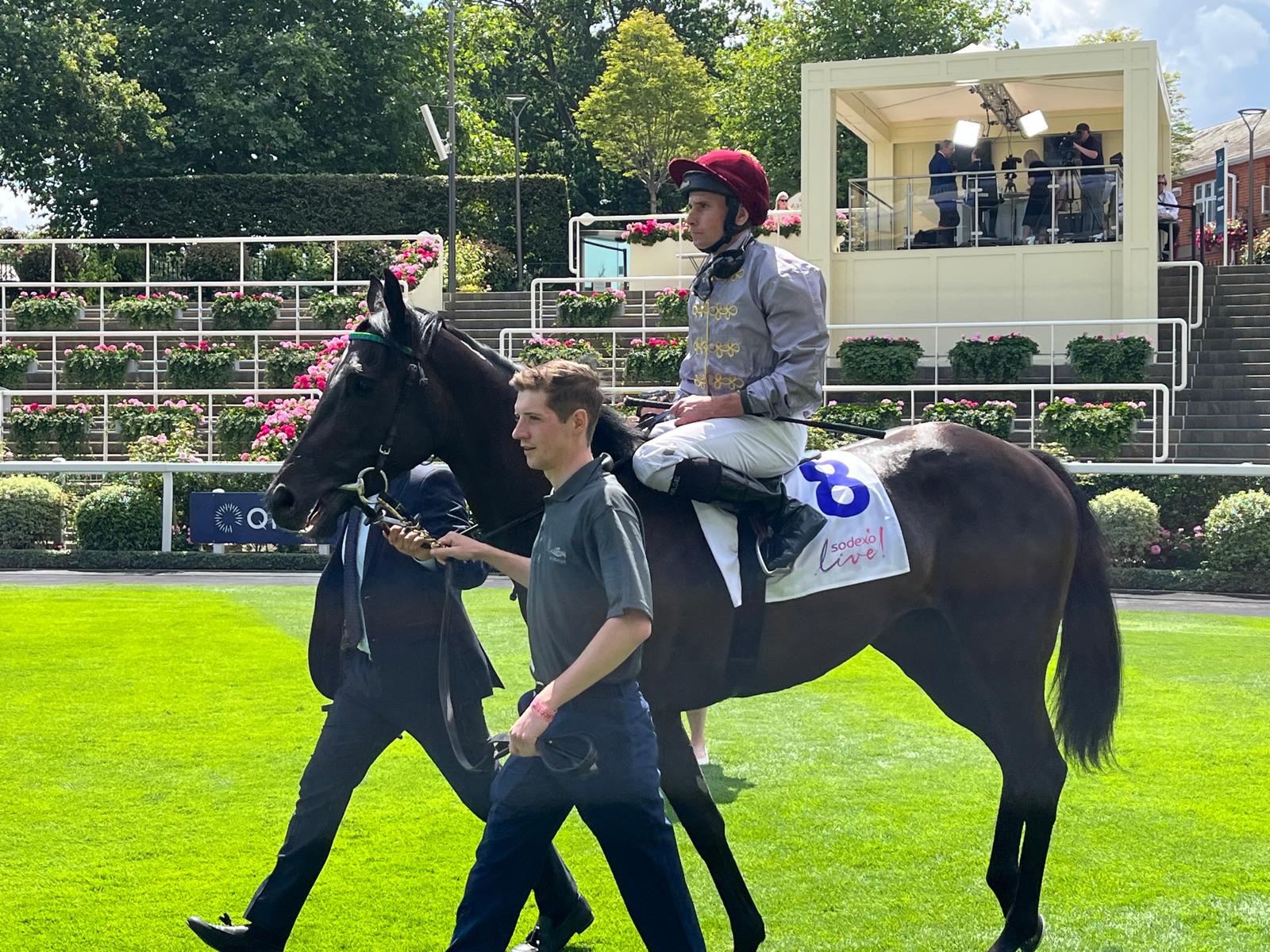 Simmering and Ryan Moore after winning the Princess Margaret Stakes at Ascot