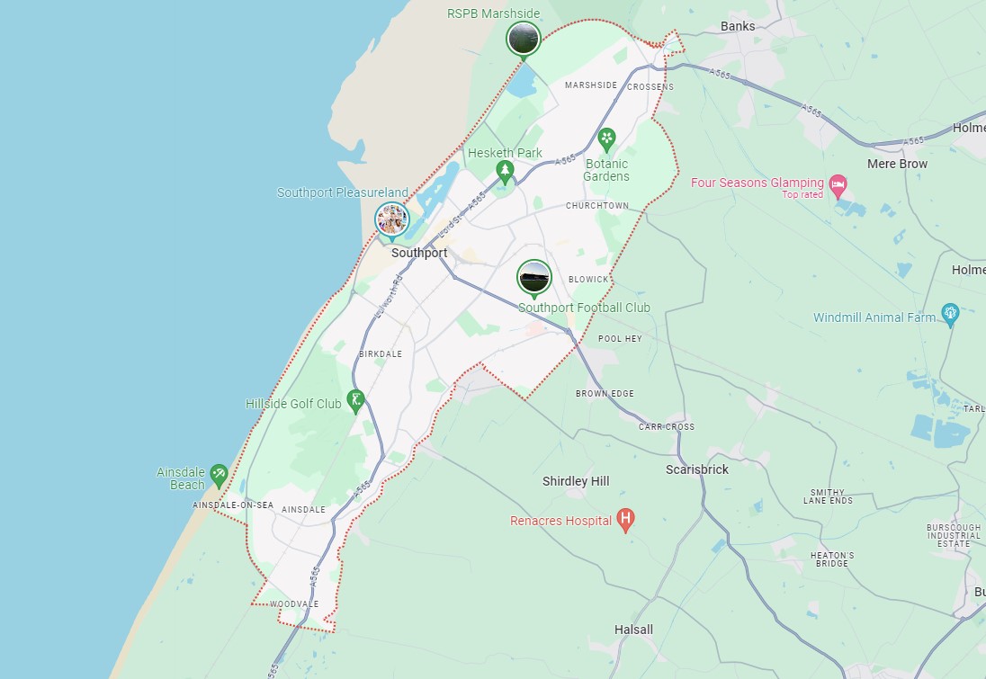 Map of Section 60 order in Southport, issued by Merseyside Police