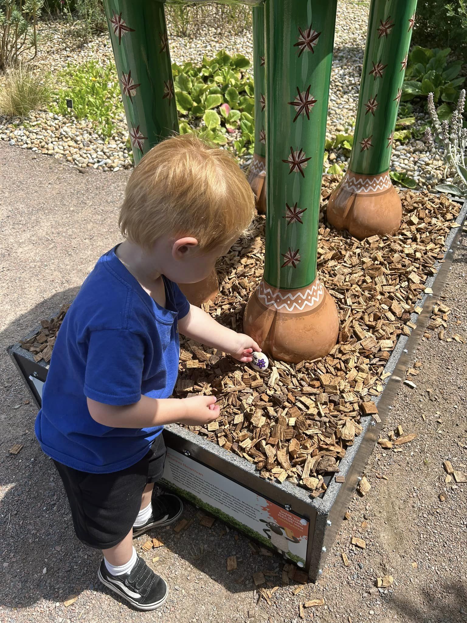 Boy putting rock down 