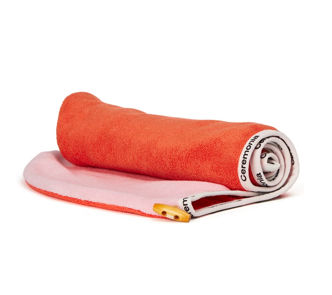 Orange and pink microfiber hair towel