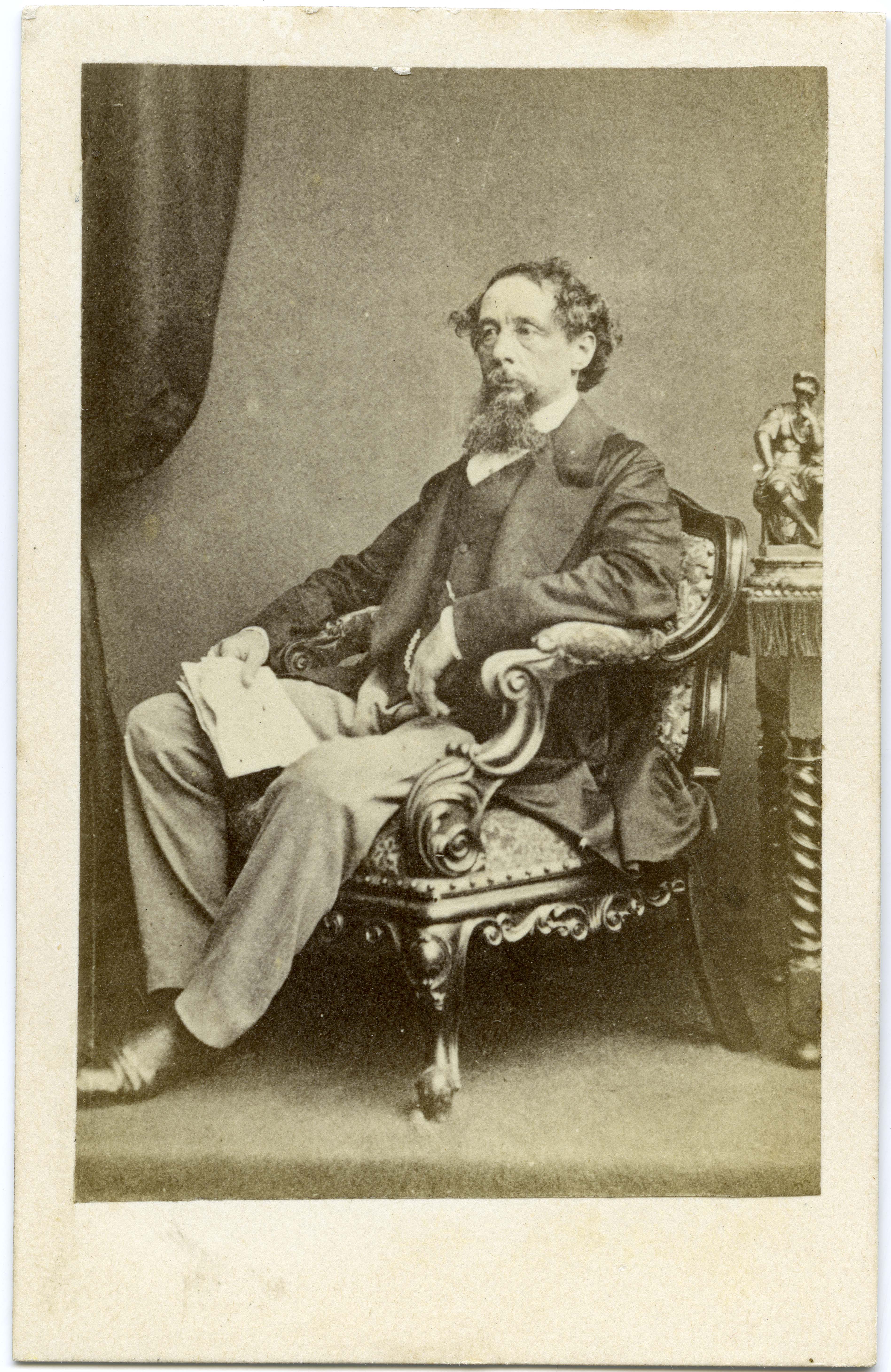 Card mounted photographic portrait of writer Charles Dickens