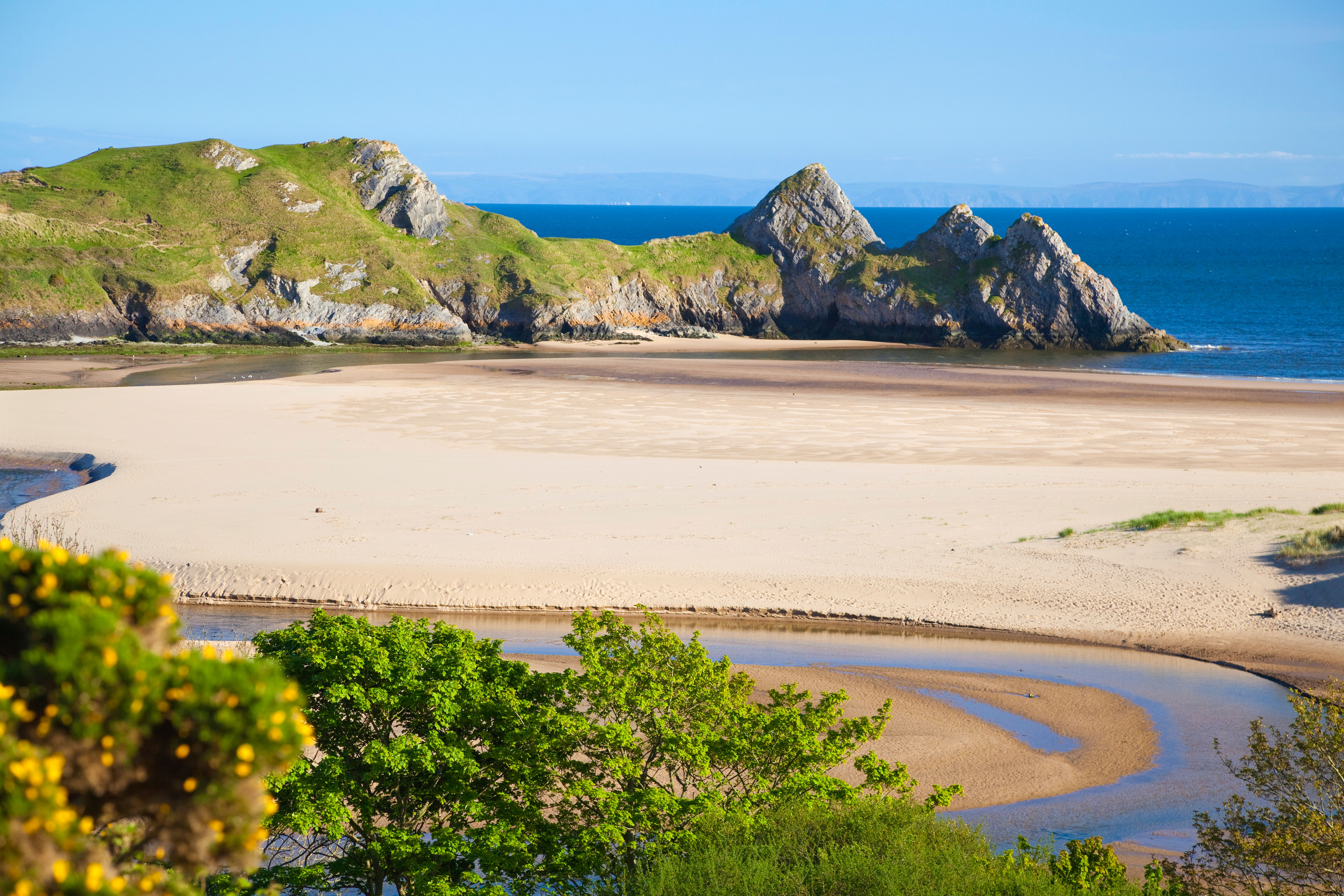 Beautiful coastal view of the Three Cliffs Bay in the Gower, Wales 