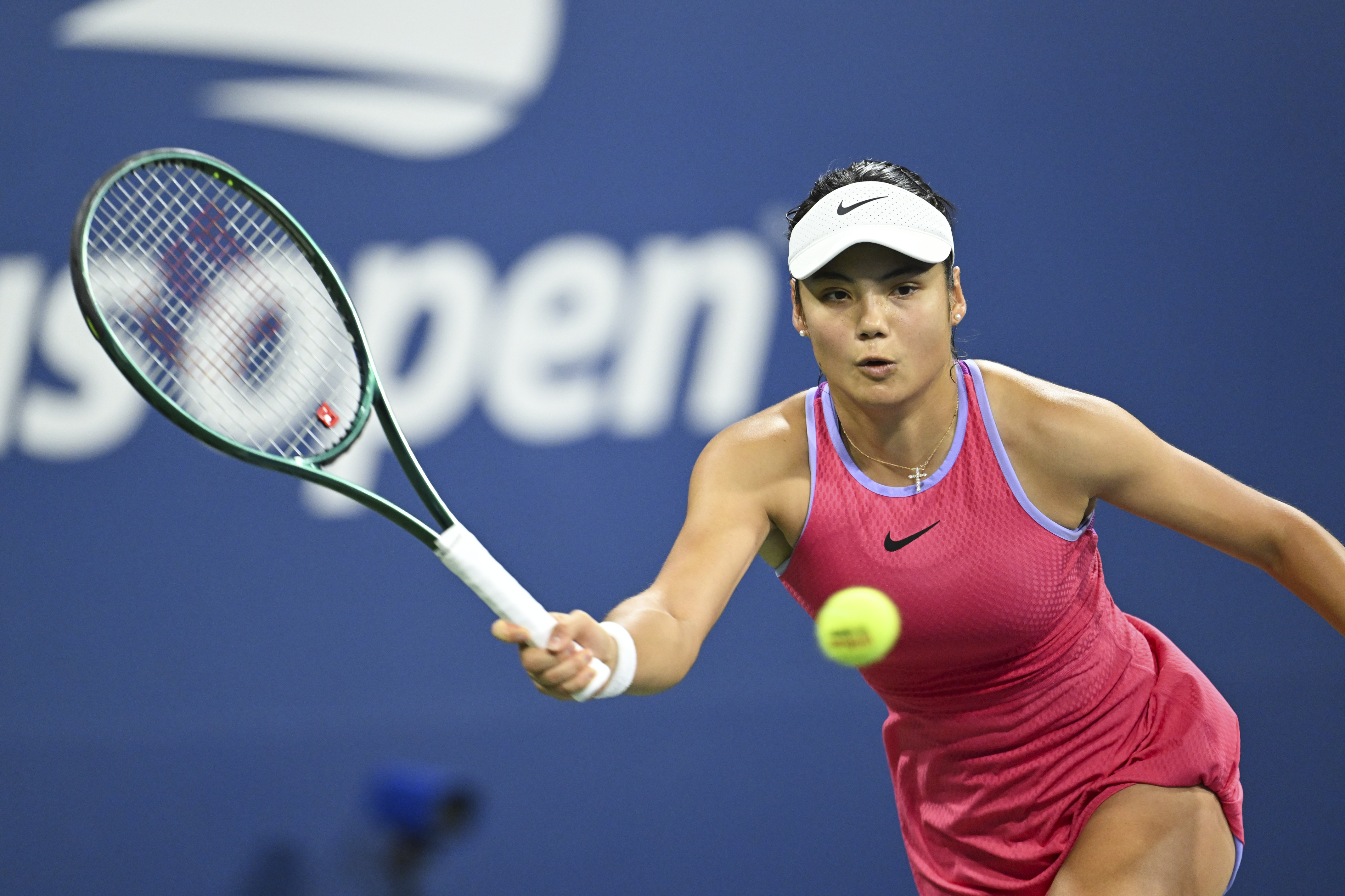 Emma Raducanu in action at the US Open