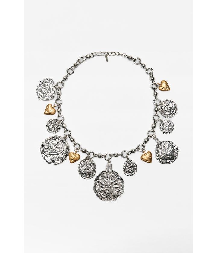 Large silver and gold coined chunky necklace
