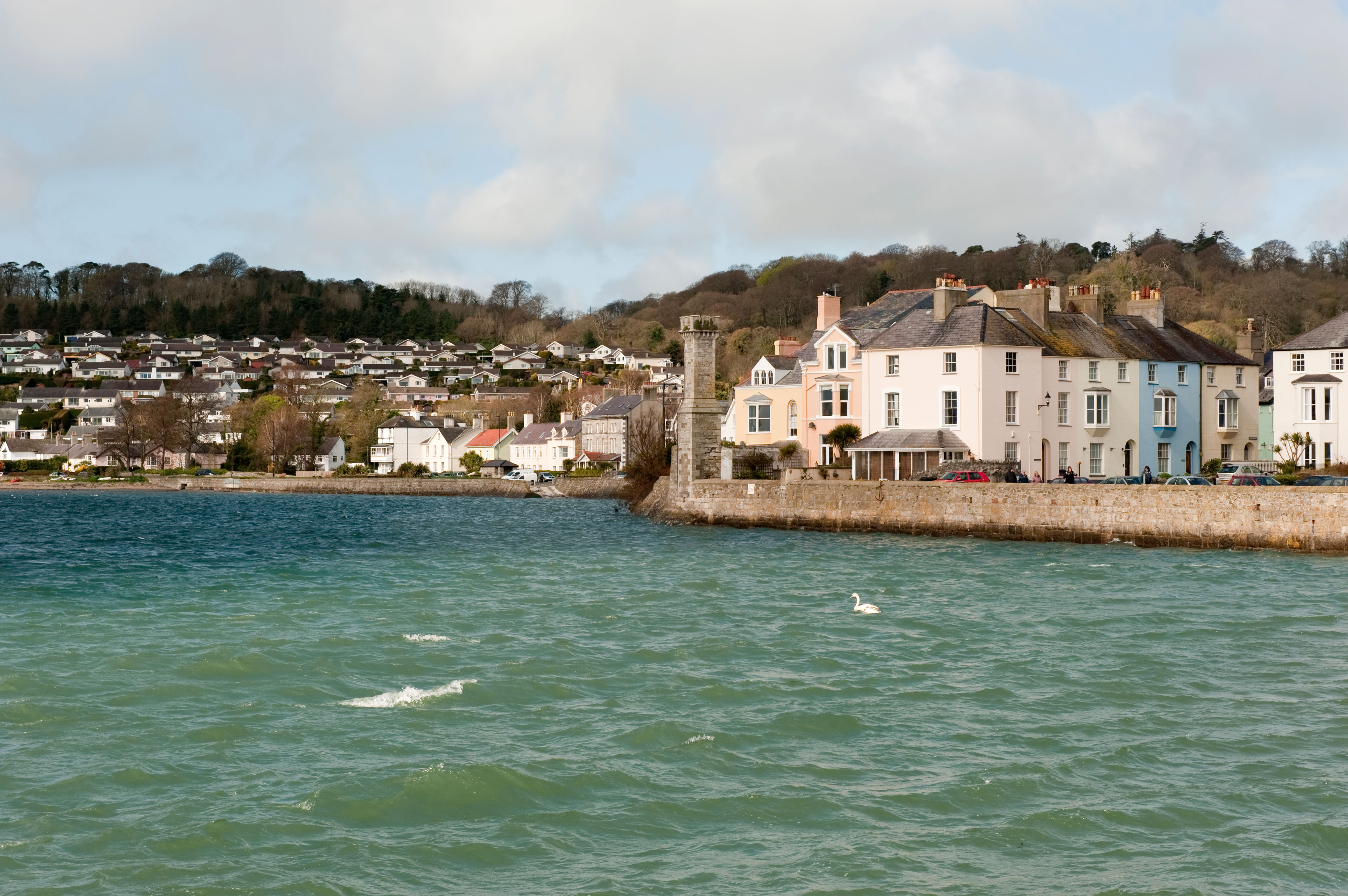 The seafront of Beaumaris showing the houses on the corner of Alma street