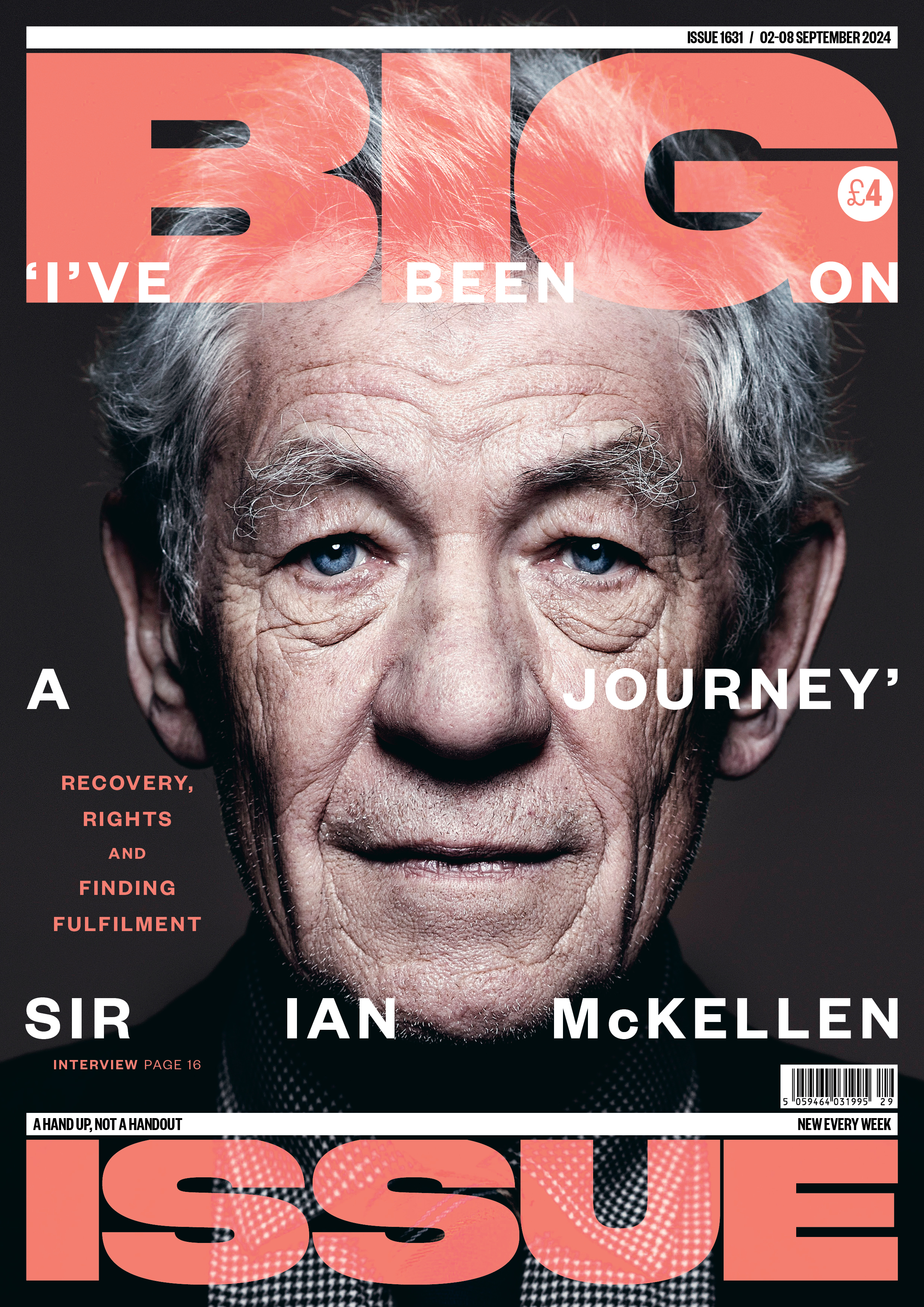 Sir Ian McKellen on the cover of the Big Issue magazine