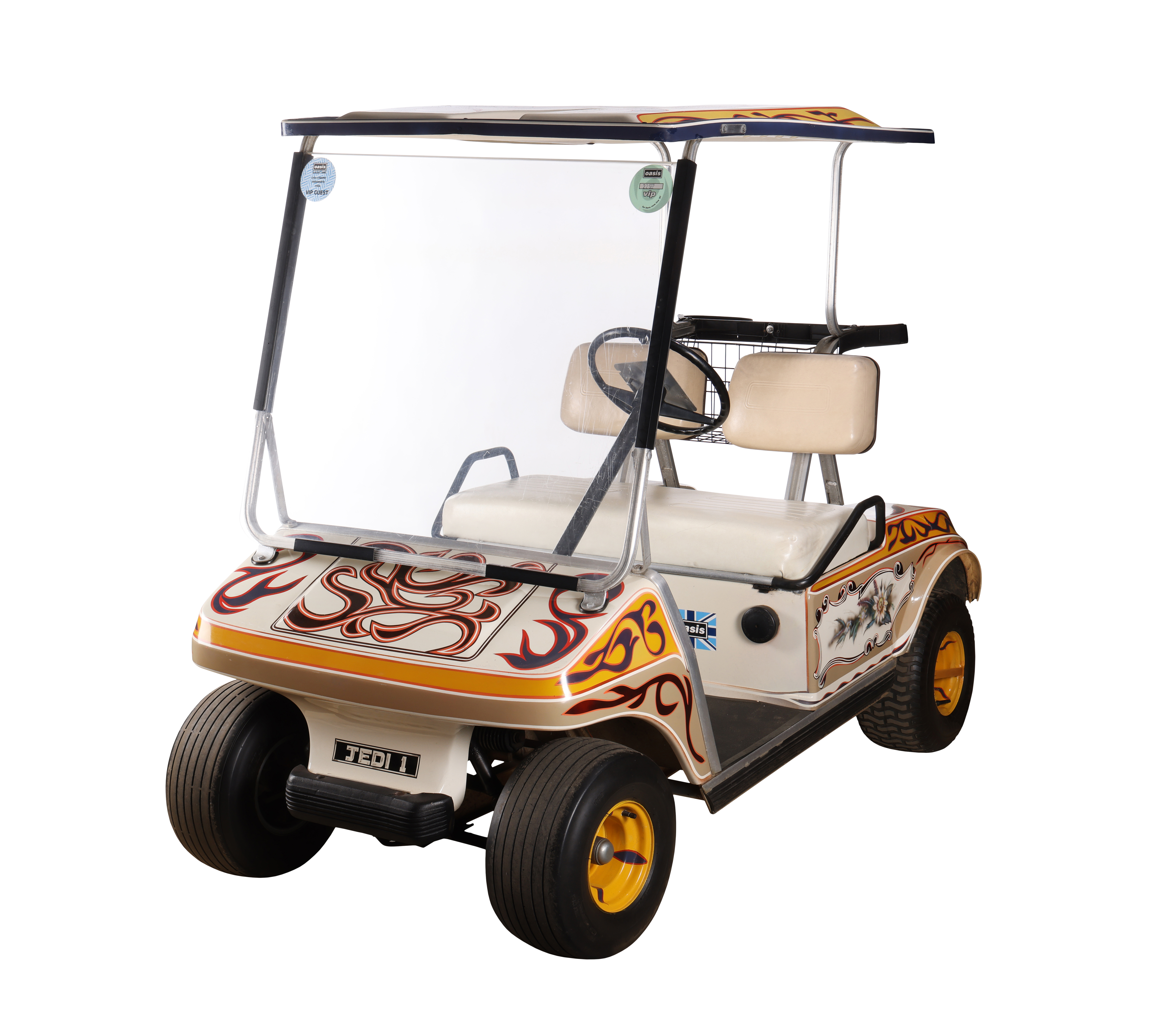 Noel Gallagher's golf buggy with a psychedelic paint job