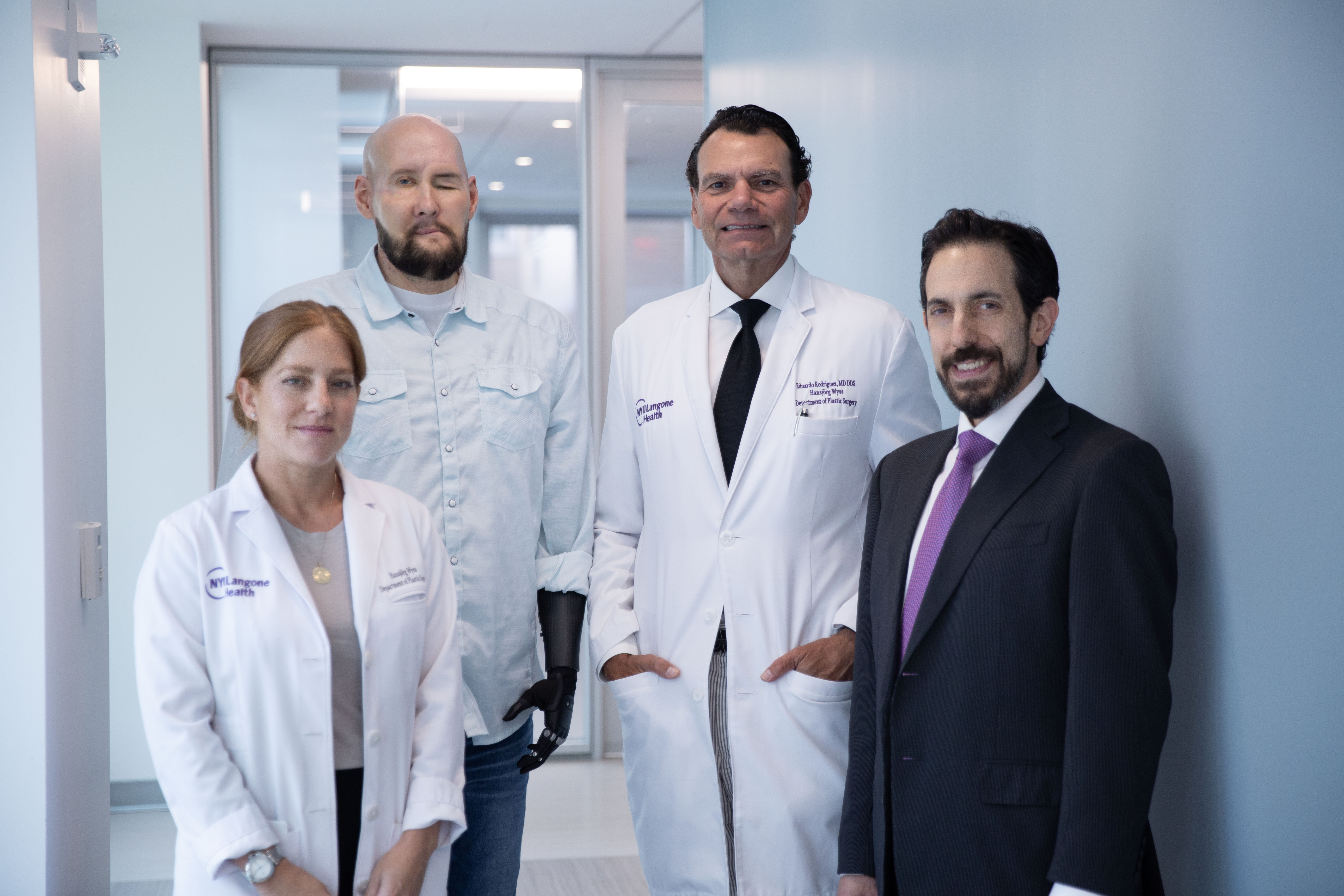 Aaron James with Dr Eduardo Rodriguez; second from right, Dr Daniel Ceradini, and nurse Allison Rojas, left 