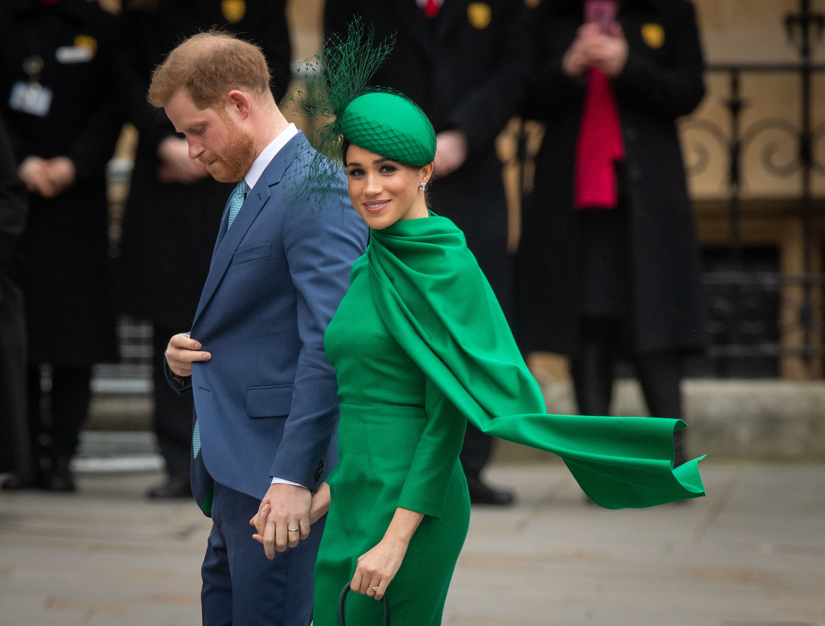 Harry, 35, arriving with Meghan on their last official public royal engagement before stepping down from the working monarchy in 2020 