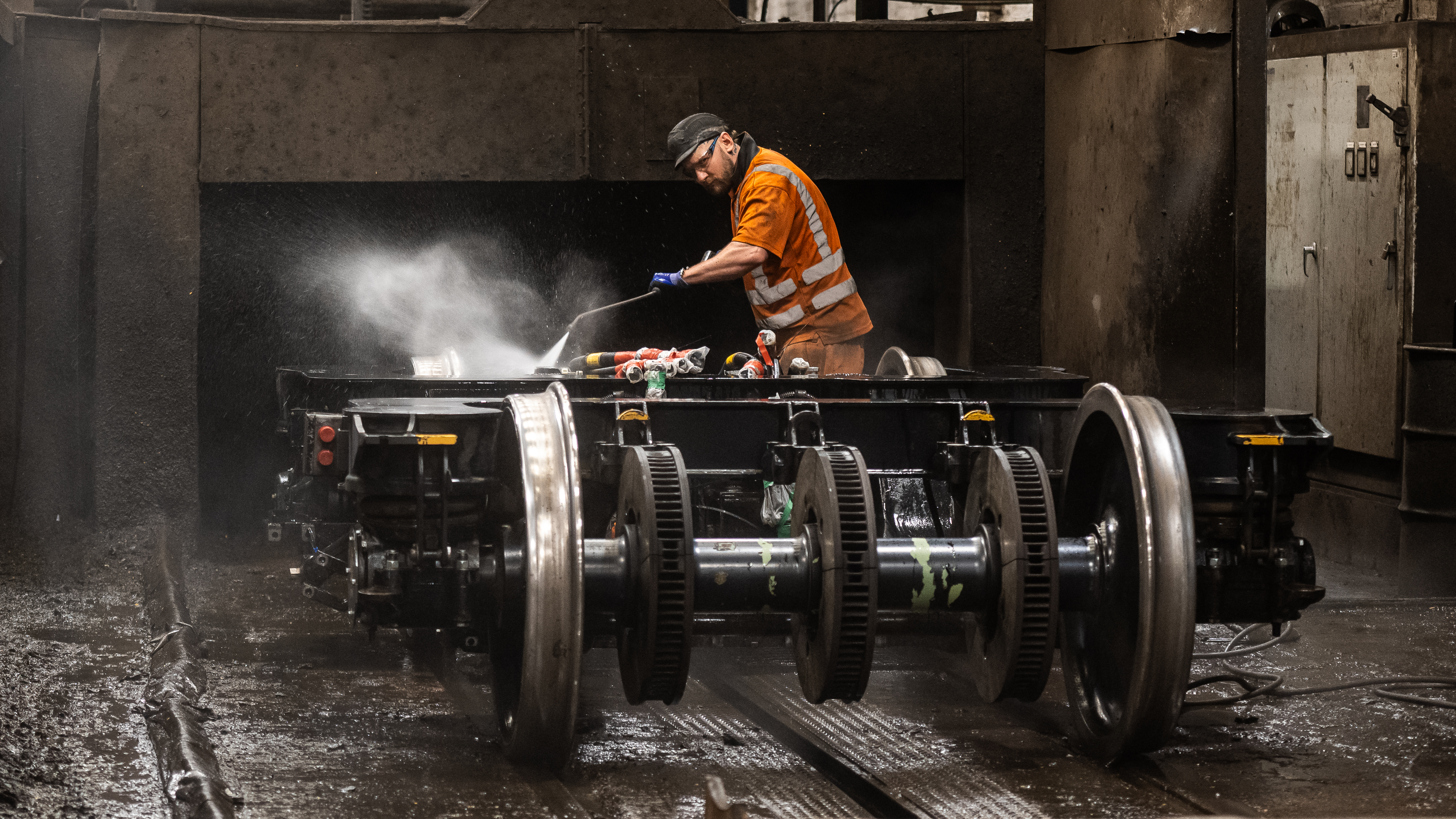 A bogie being cleaned to remove excess dirt and oil (FirstGroup/PA)