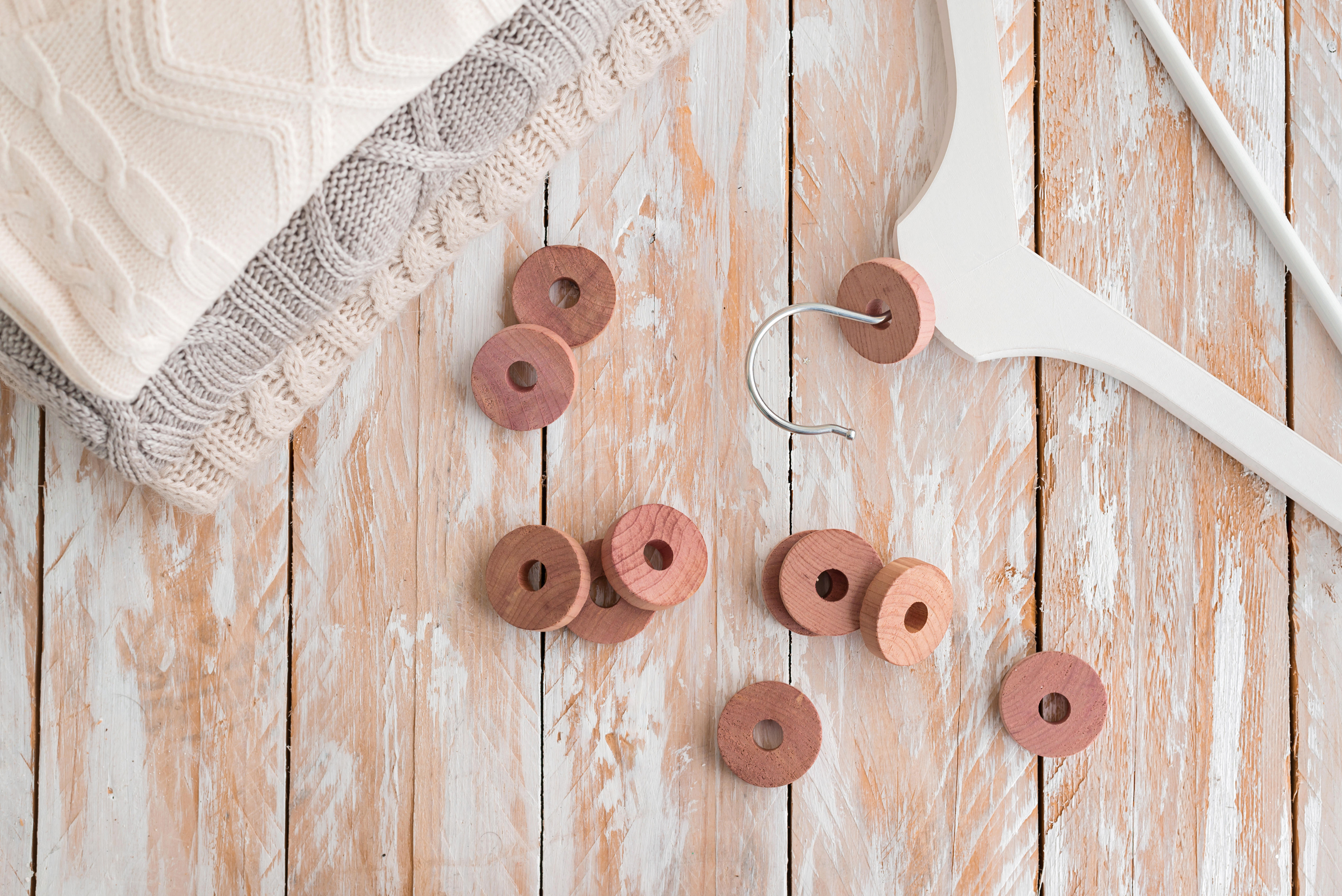 Wooden round cedar rings for hangers for moth protection