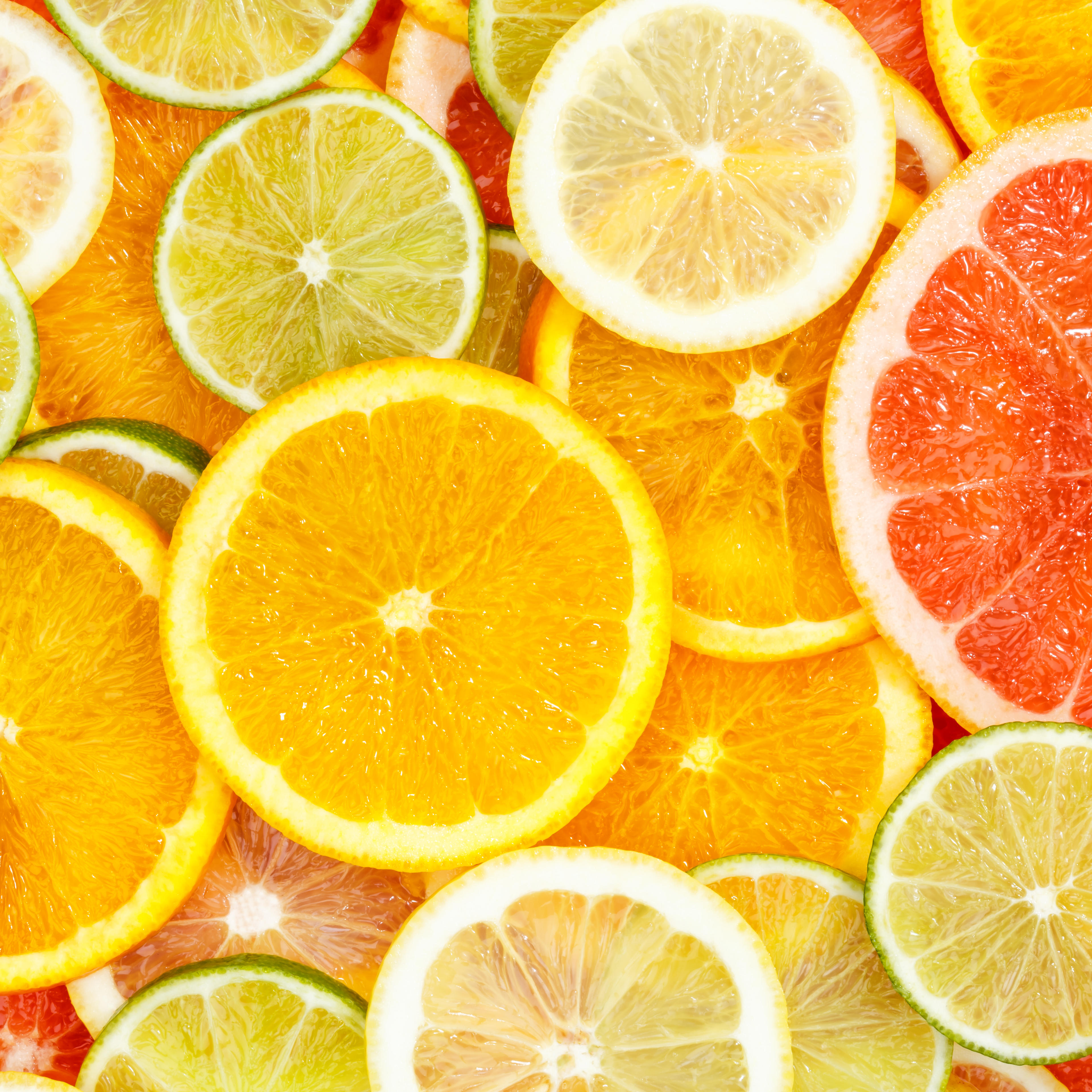 An assortment of citrus fruit including oranges, lemons, limes and grapefruit 