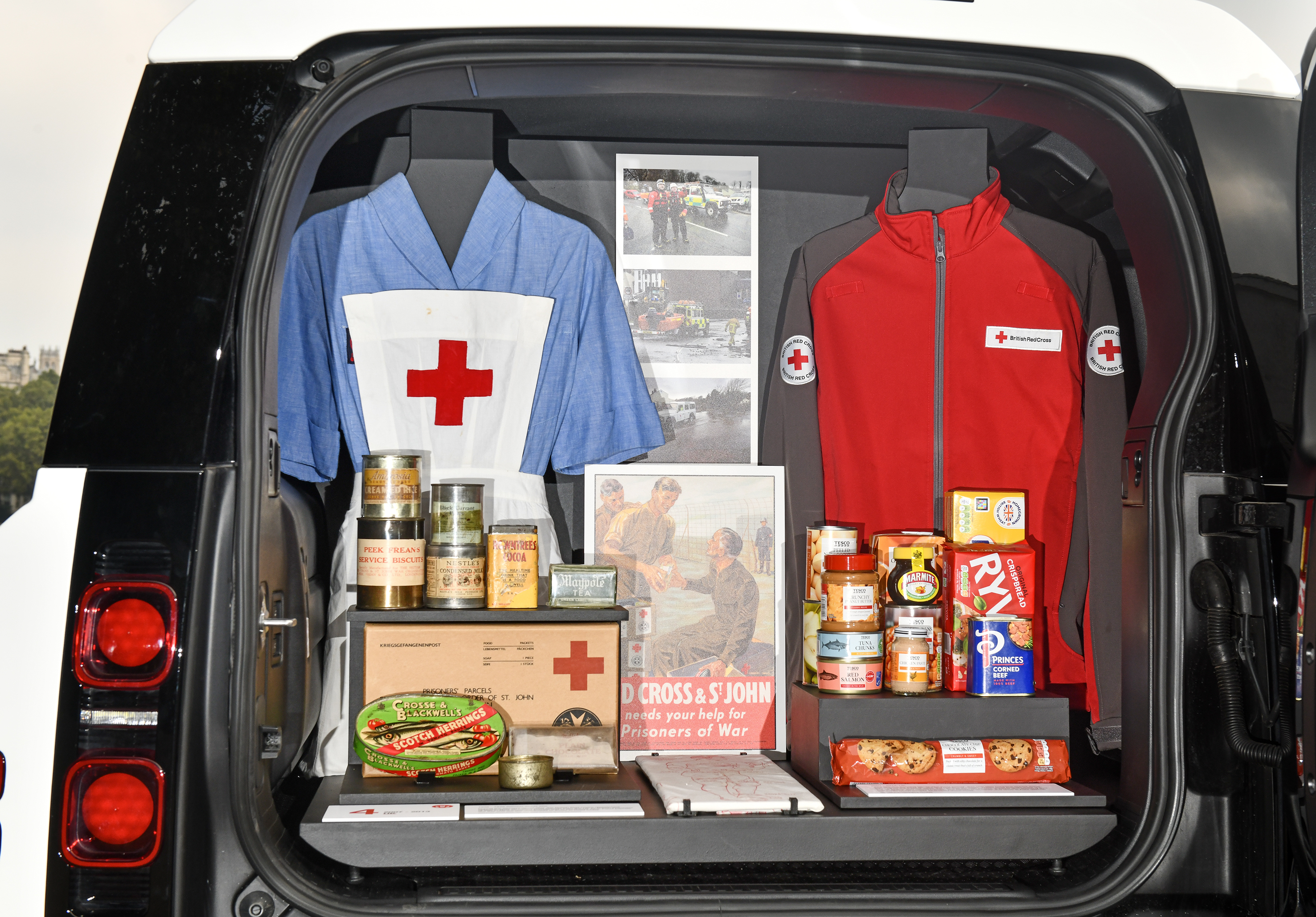 Inside a Land Rover Defender converted into a British Red Cross museum