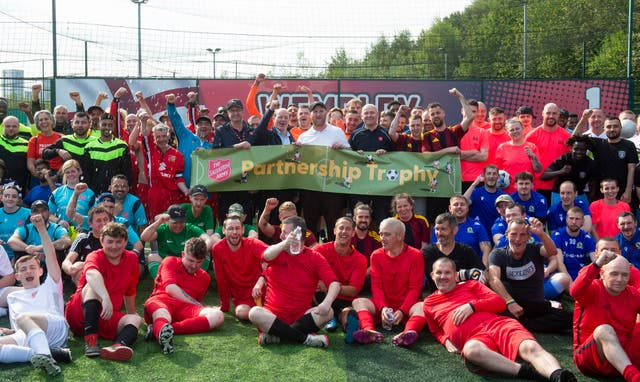 Kyle Walker and John Hartson cheer on teams at charity football tournament