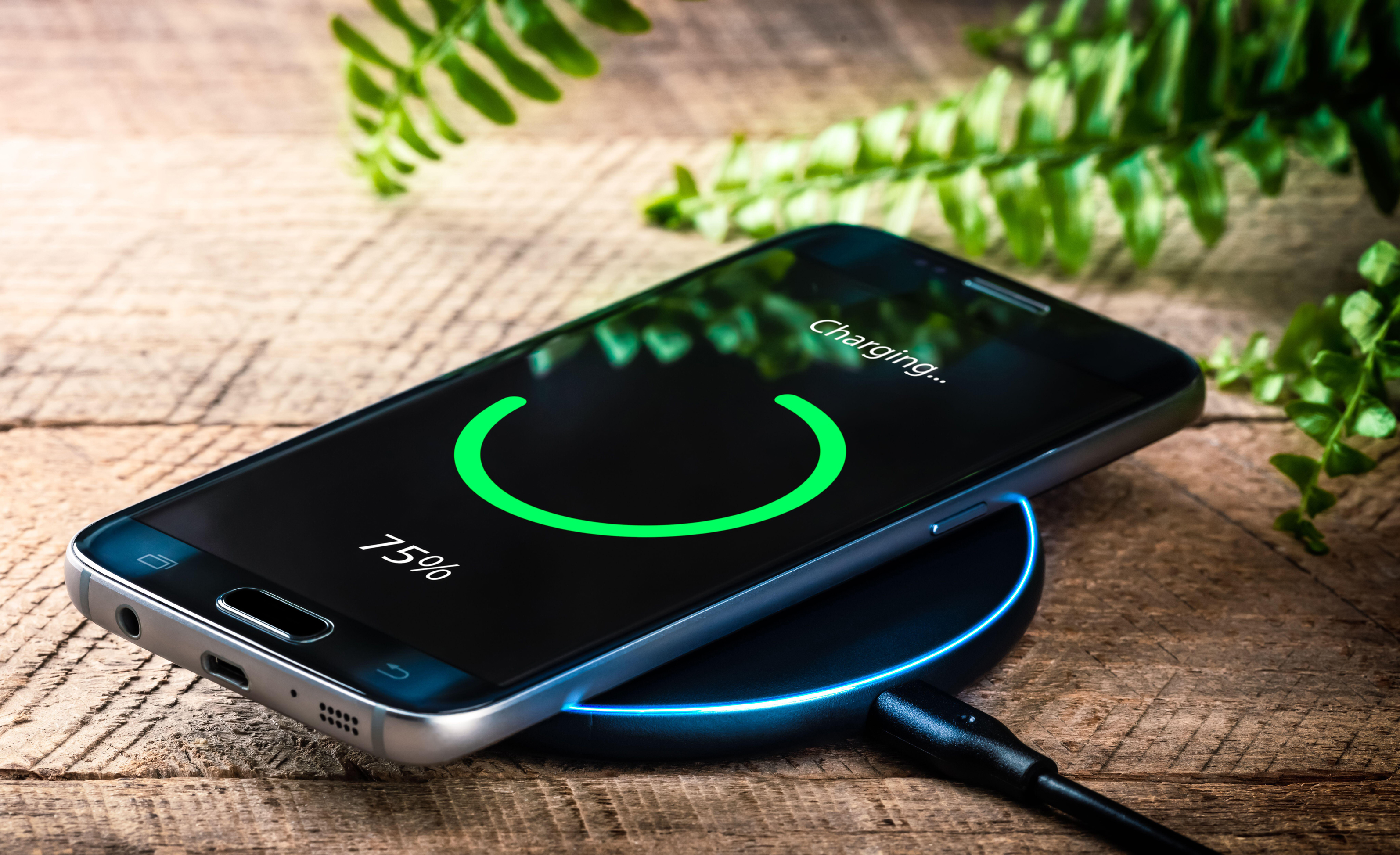 Smartphone on wireless charging station