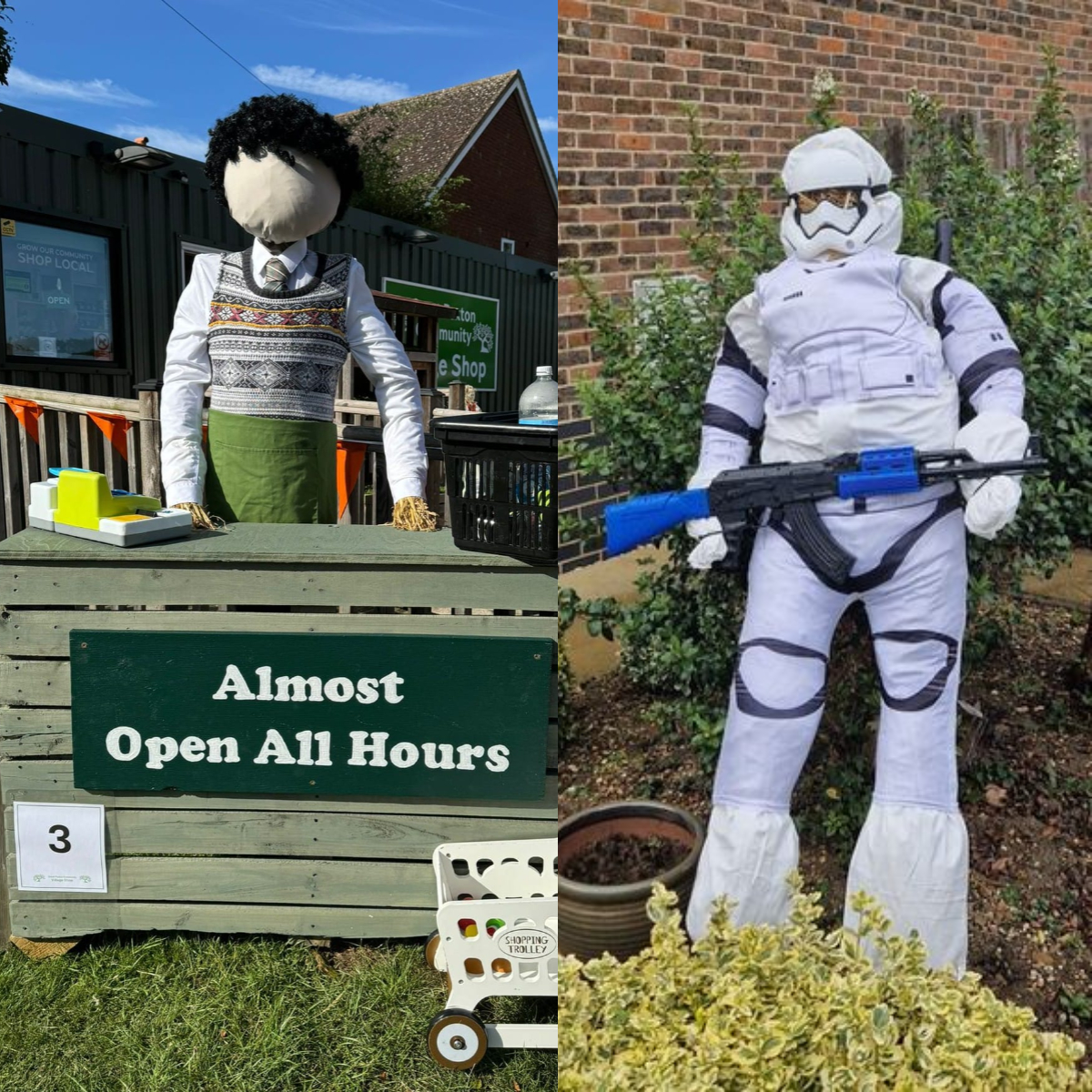 Scarecrows next to each other