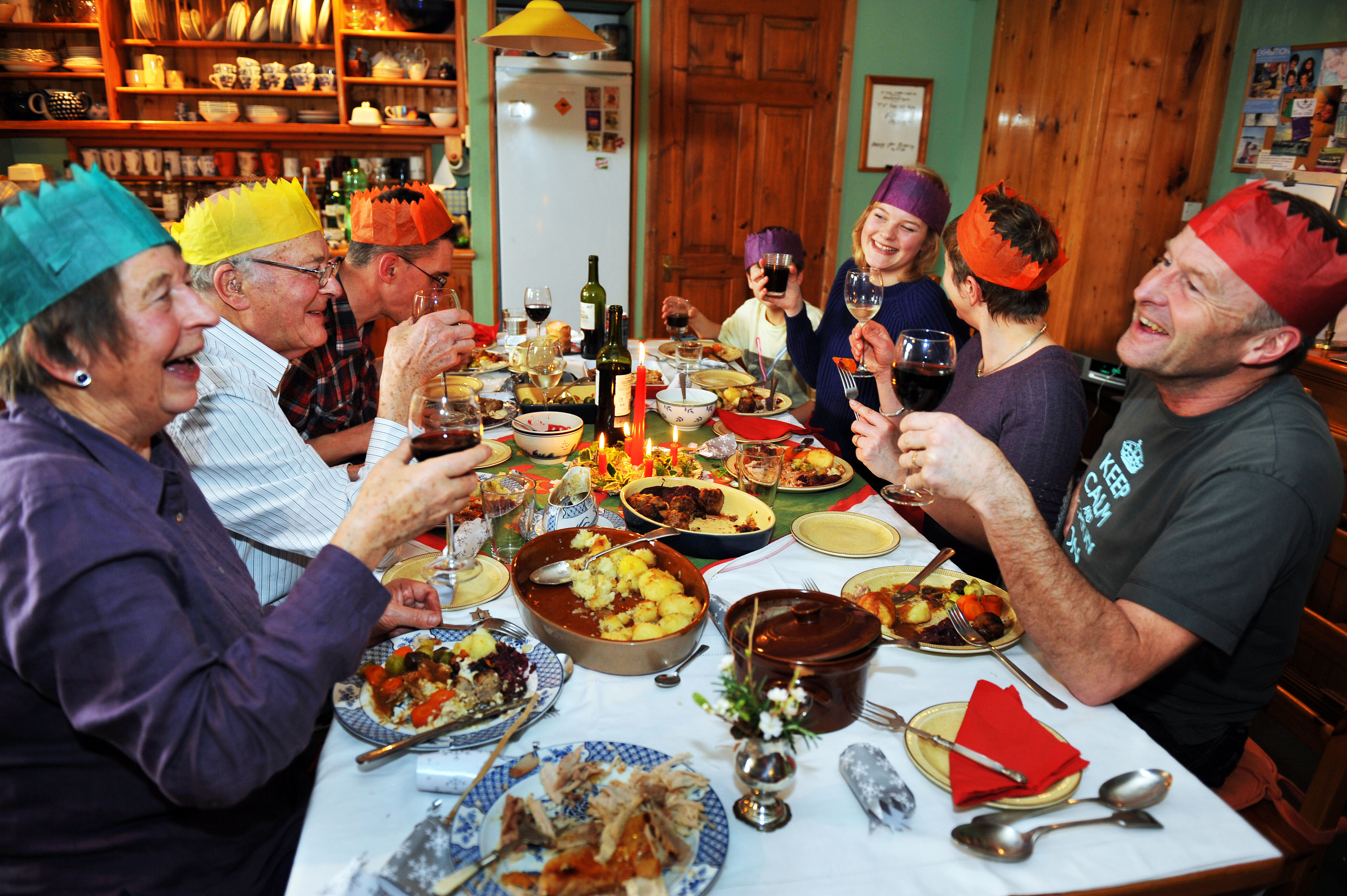 Multi generational family enjoying Christmas lunch 