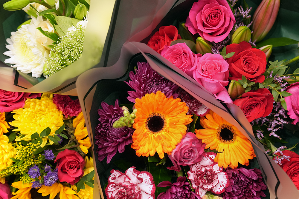 Bouquets of flowers sold by Tesco on view at the chain's main supplier, MM Flowers in Alconbury, Cambridgeshire