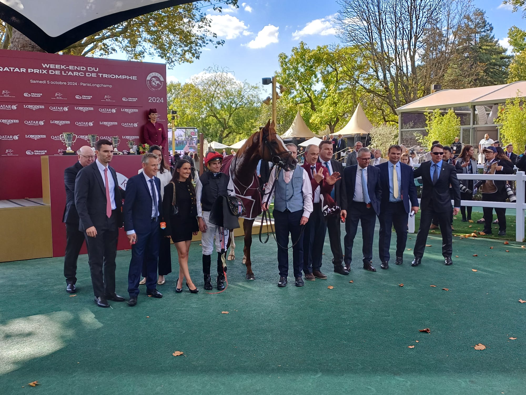 Kyprios with connections after winning his second Prix du Cadran at ParisLongchamp (Ashley Iveson/PA)