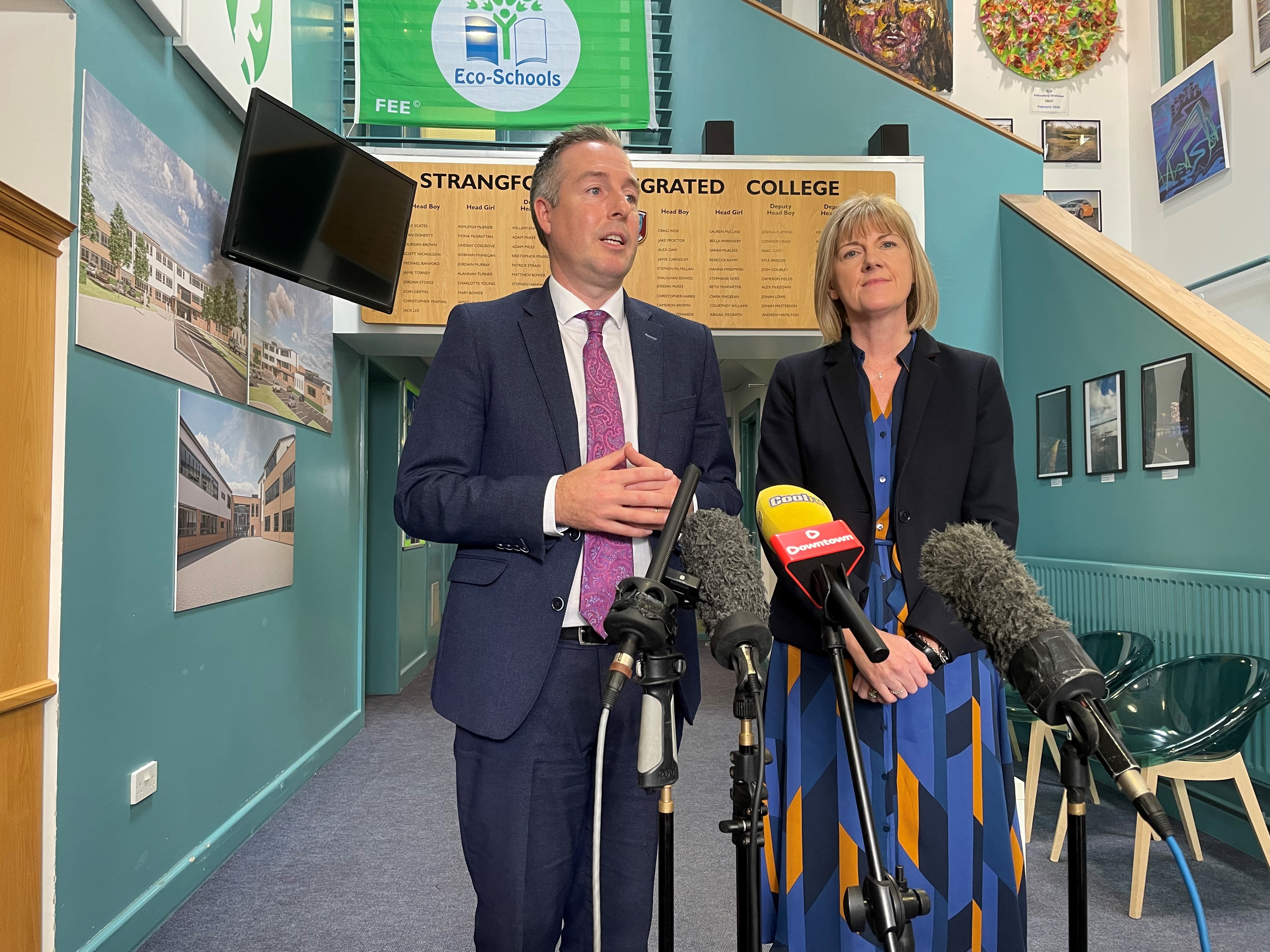 Education Minister Paul Givan and school principal Clare Foster at Strangford Integrated College 