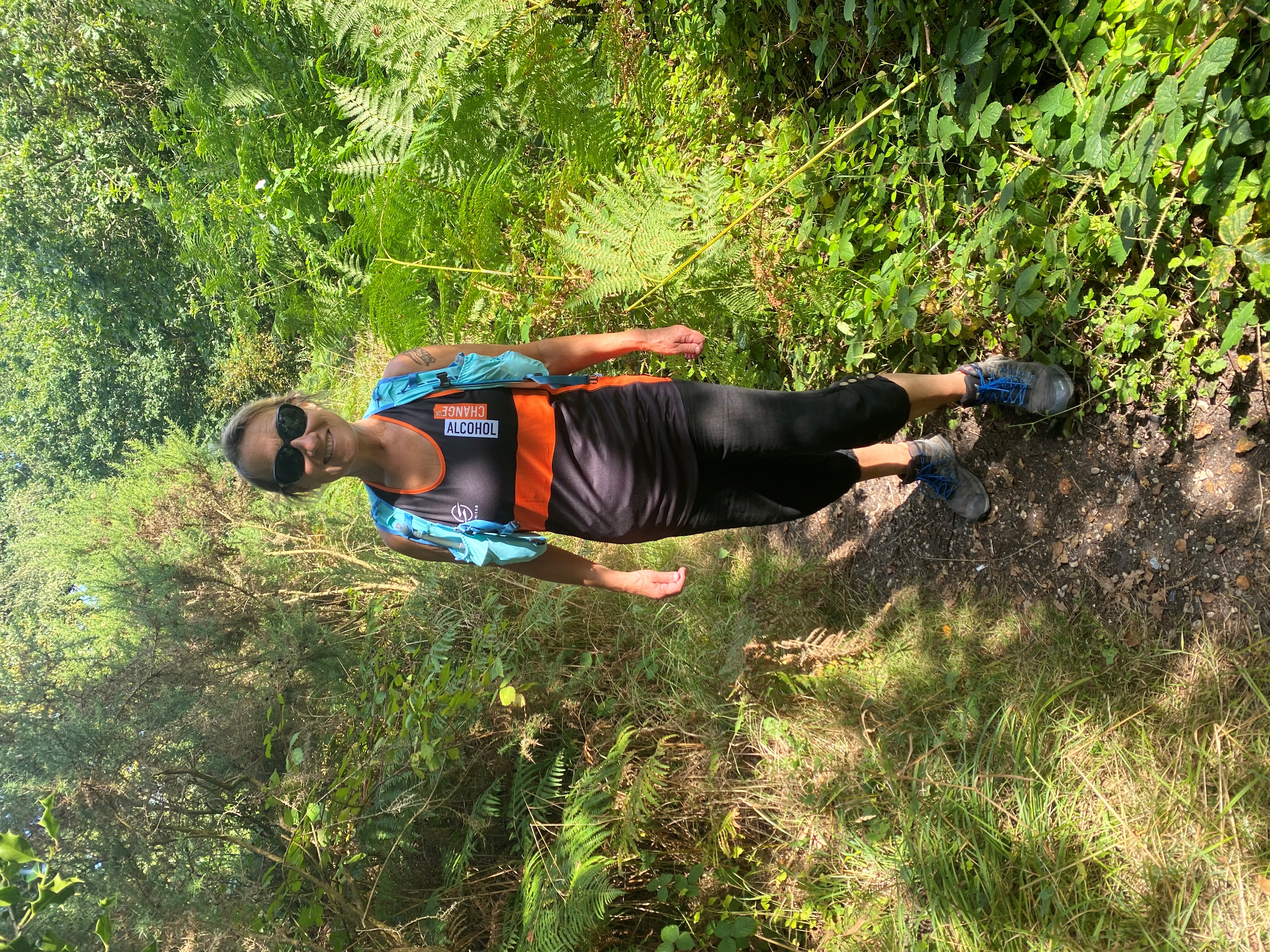 Gillian Silverthorn wearing her Alcohol Change UK vest during a run in Cornwall