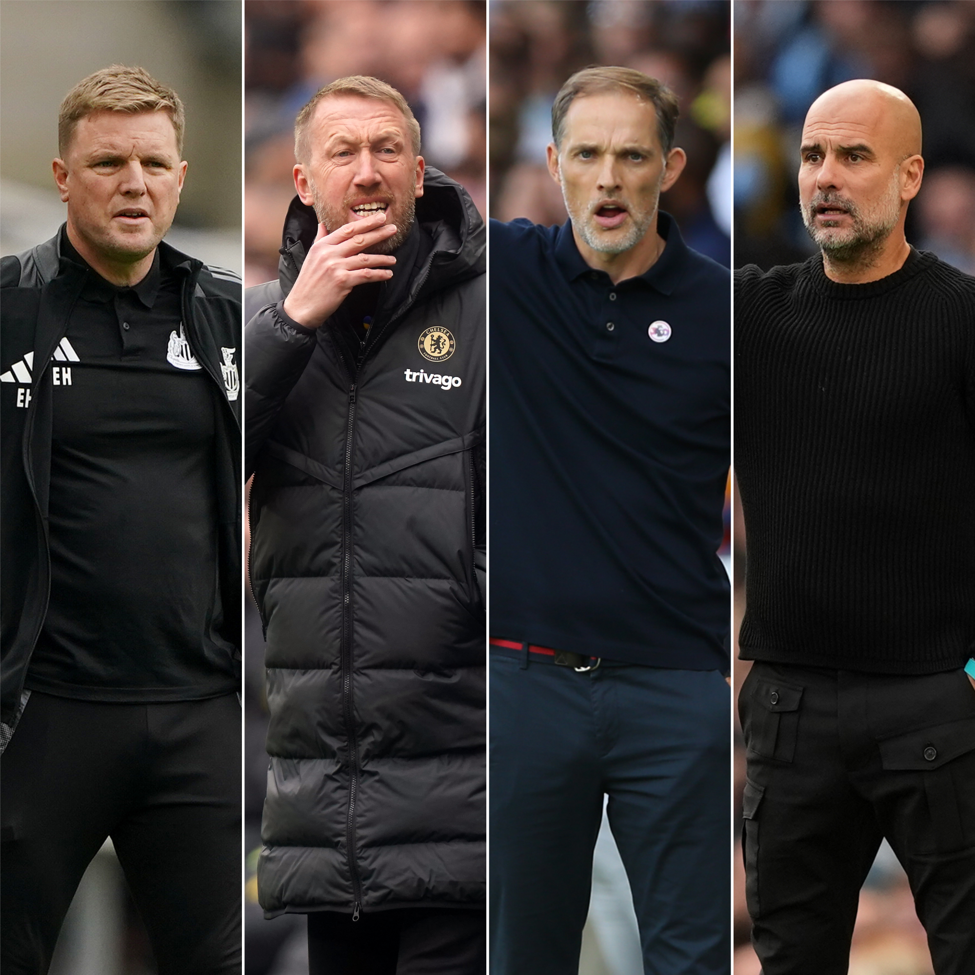 Eddie Howe (left to right), Graham Potter, Thomas Tuchel and Pep Guardiola