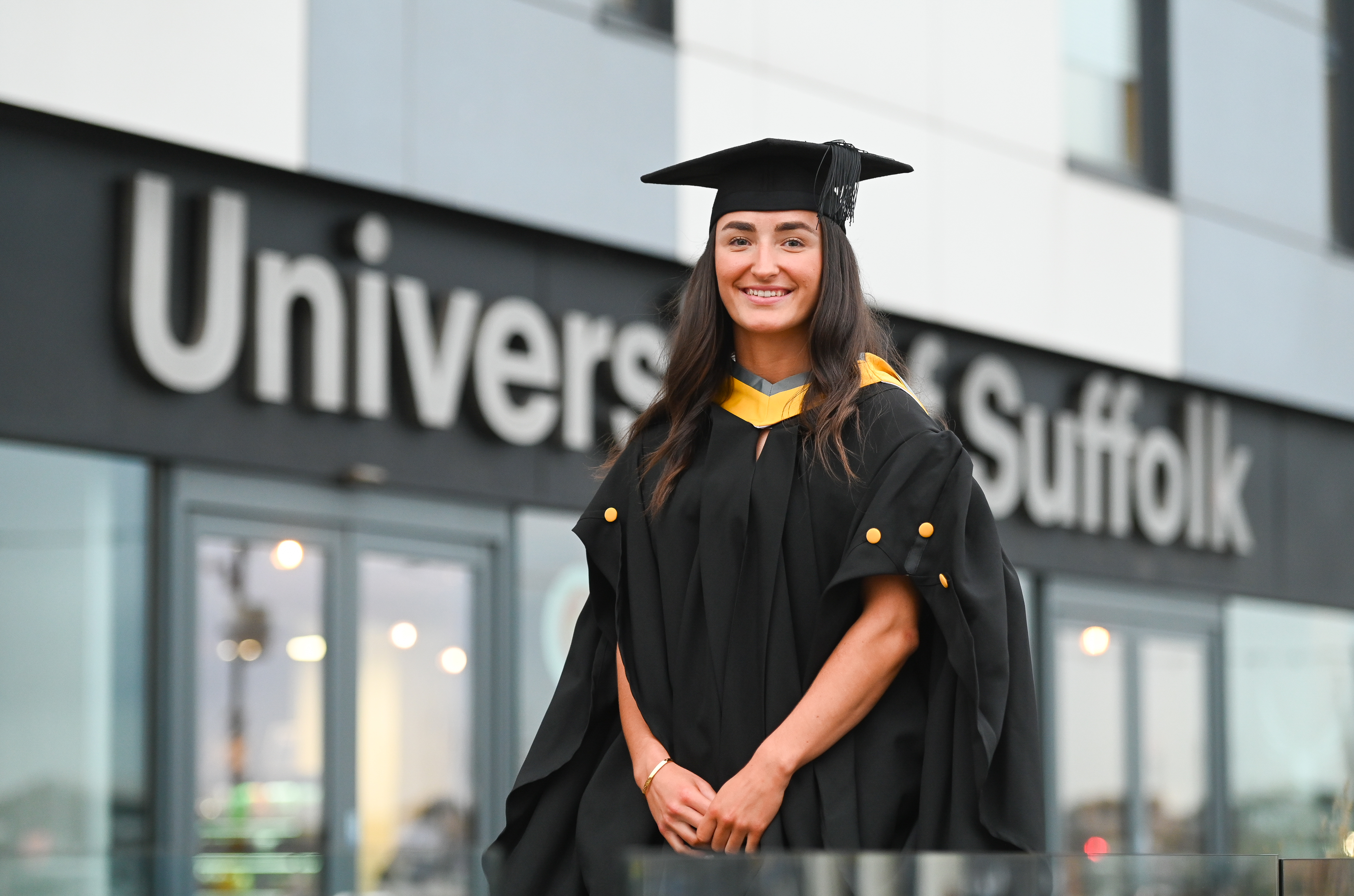 Sophie Peskett, 21, who is Ipswich Town’s only professional female player, has graduated with a first-class degree in Sport and Exercise Science. (University of Suffolk/ Gregg Brown Photography/ PA)