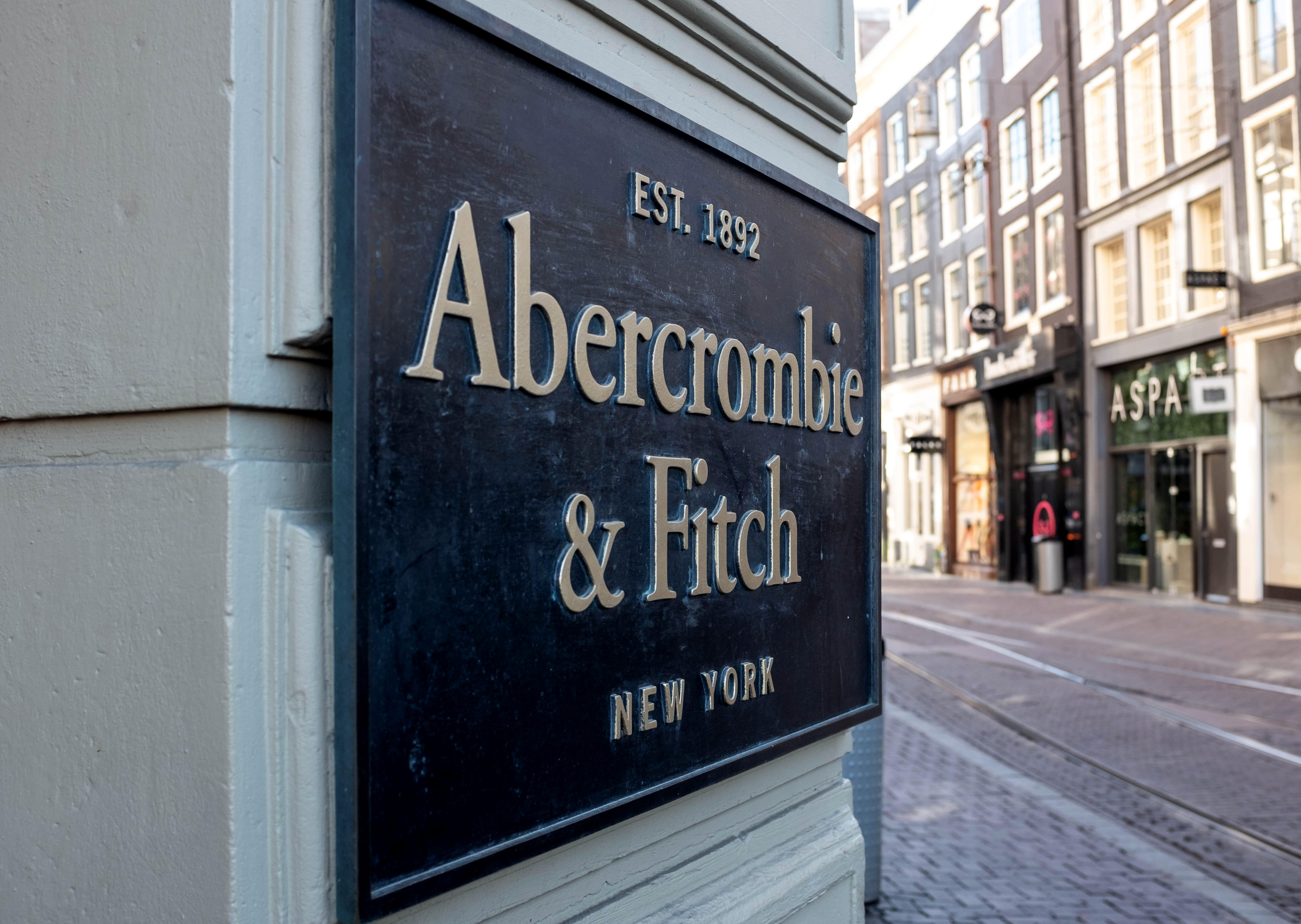 A sign outside the Abercrombie & Fitch store in Amsterdam