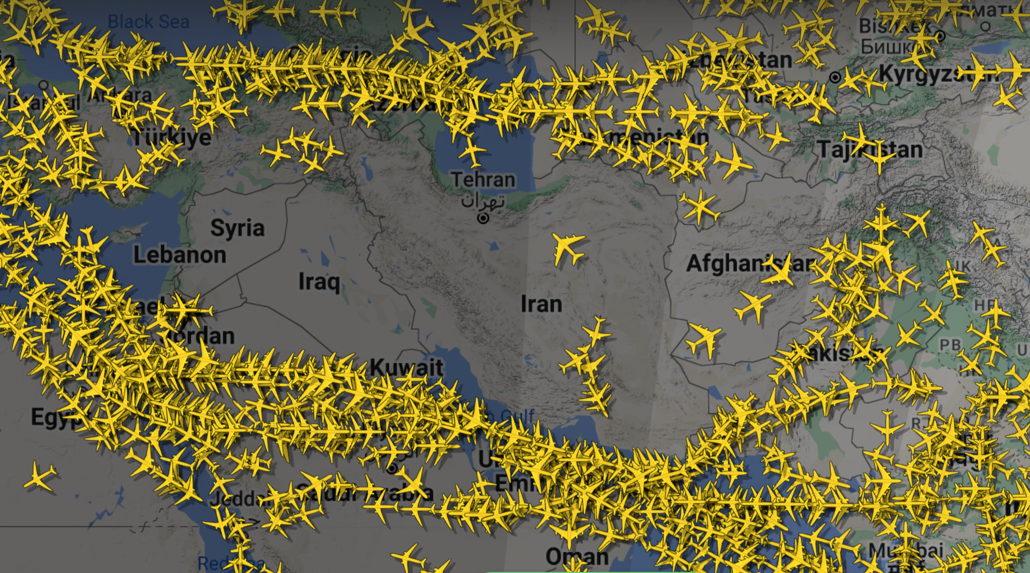 FLIGHT RADAR - IRAN AIRSPACE CLOSURE