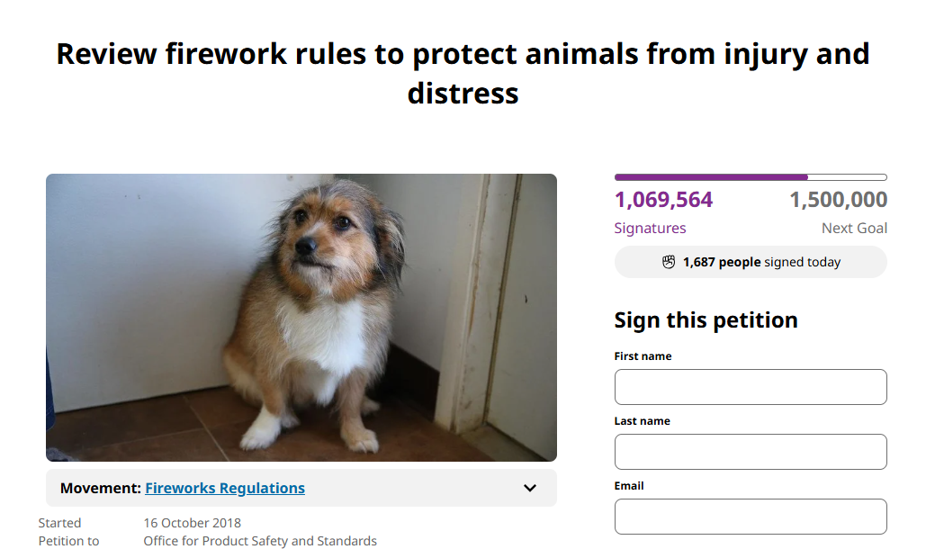 Fireworks petition with a million signatures to be handed in to Downing