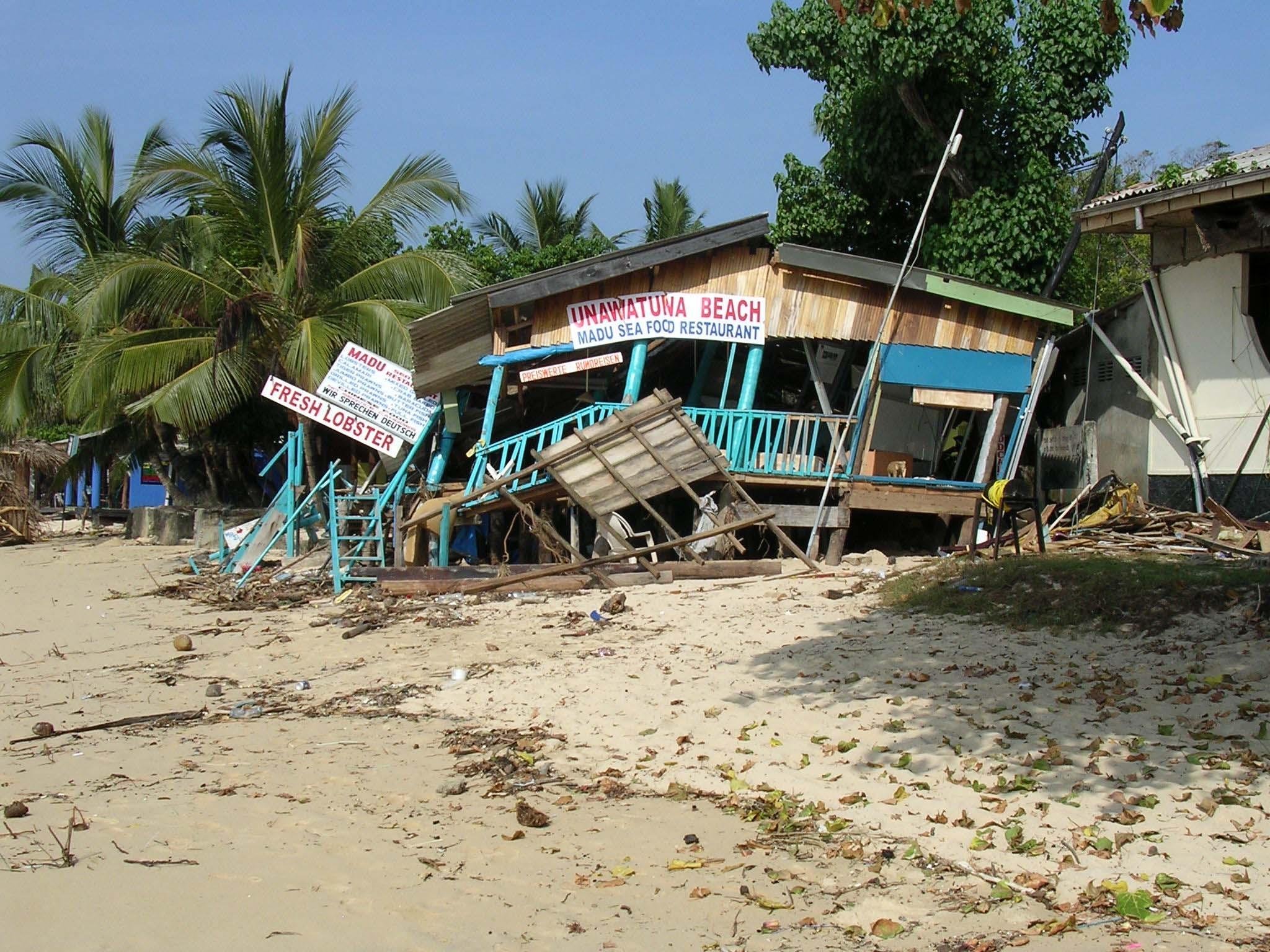 The battered beach of Unawatuna