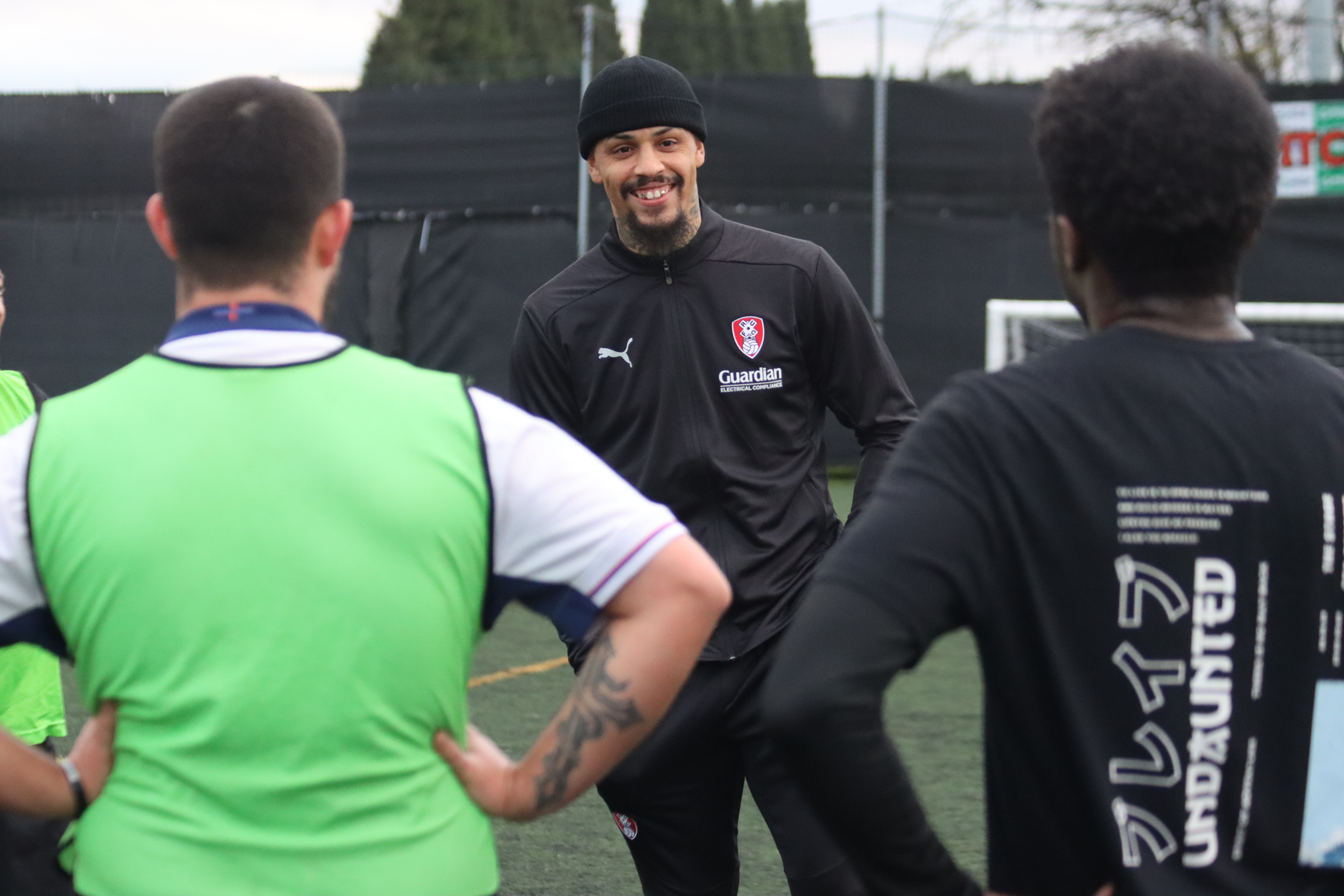 Rotherham striker Jonson Clarke-Harris meets players from the United 4 Communities scheme