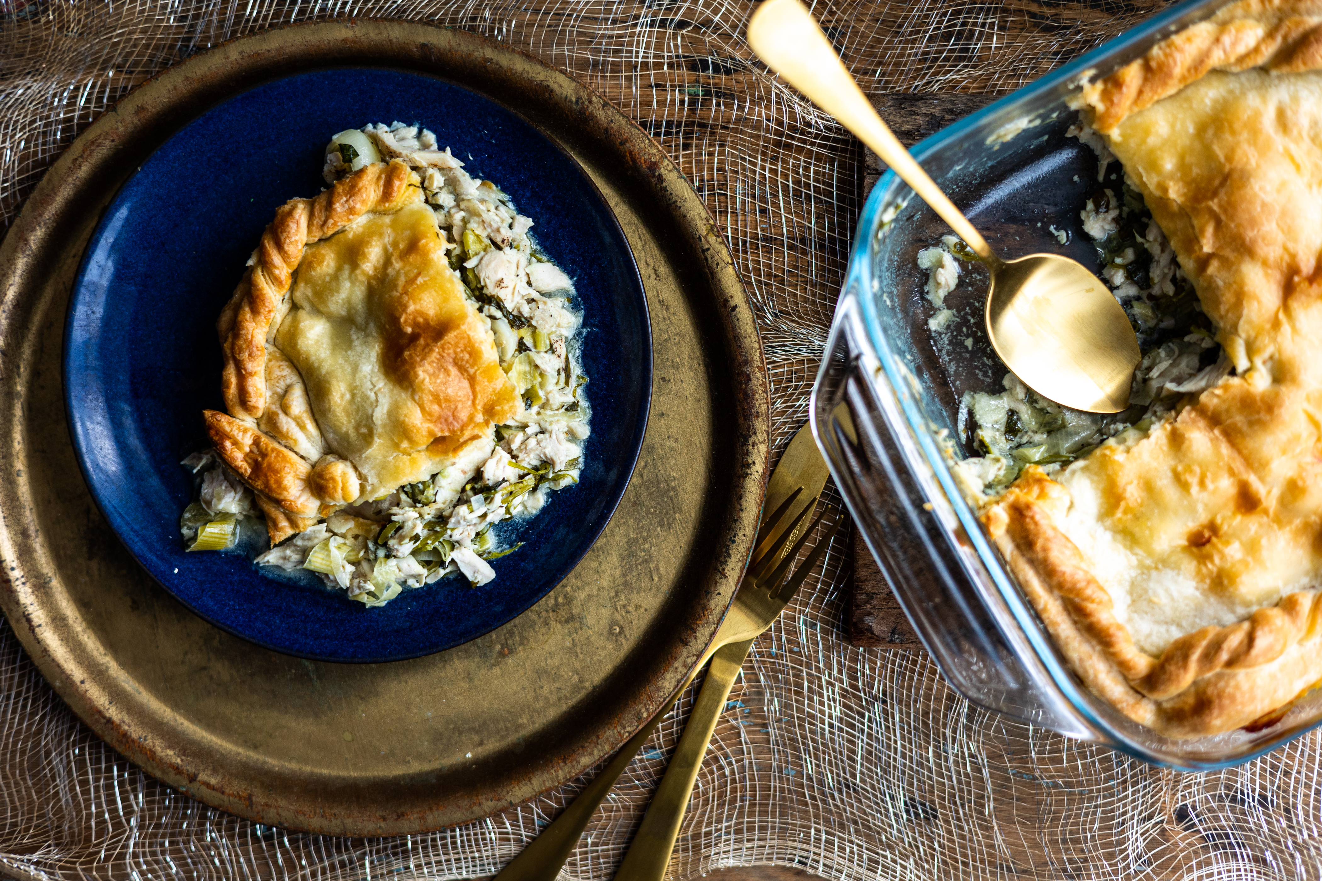 Leftover turkey and watercress pie