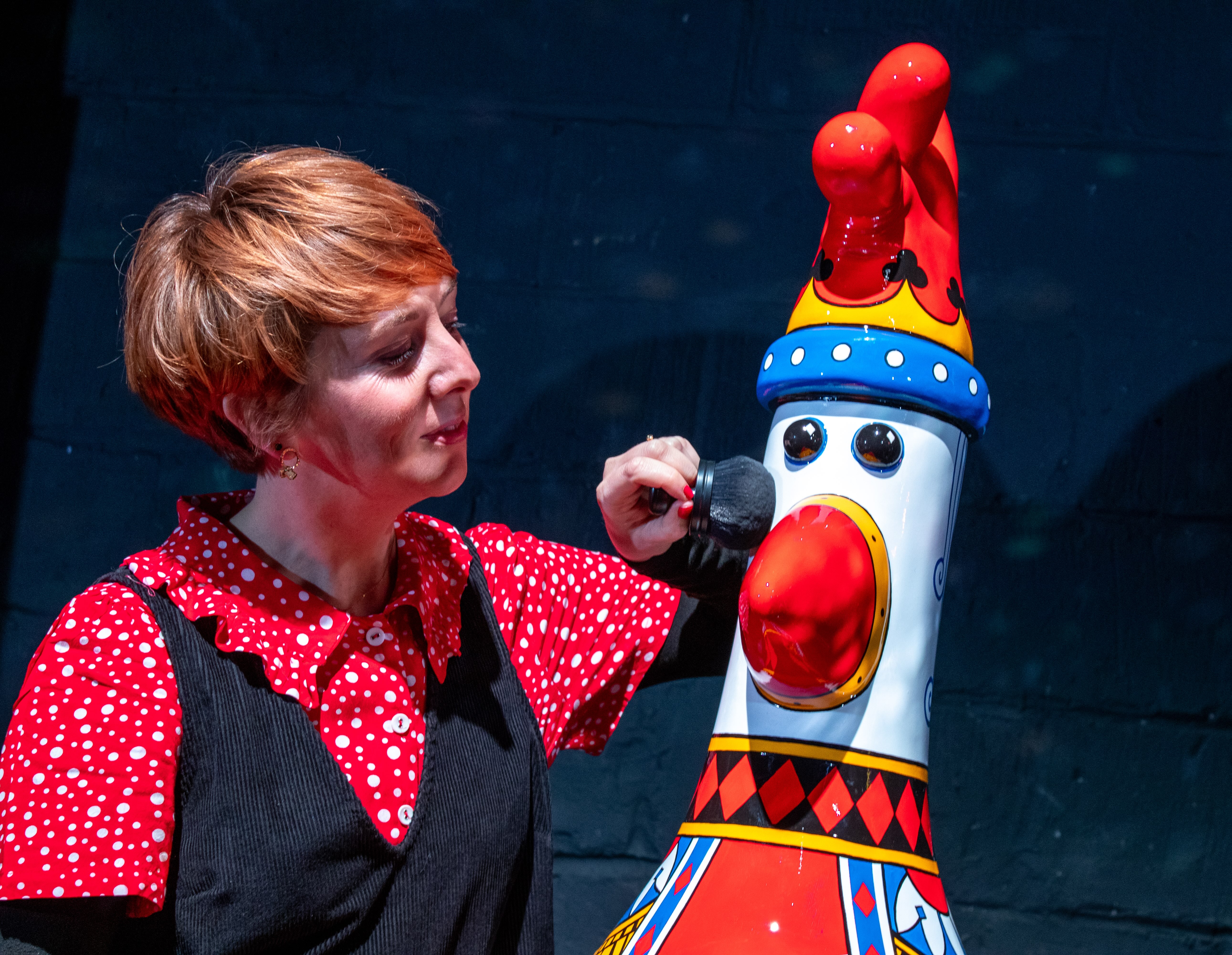 The Grand Appeal’s creative lead Emily Golden with King of Diamonds - a playful Feathers McGraw sculpture (Simon Boddy/The Grand Appeal/PA)