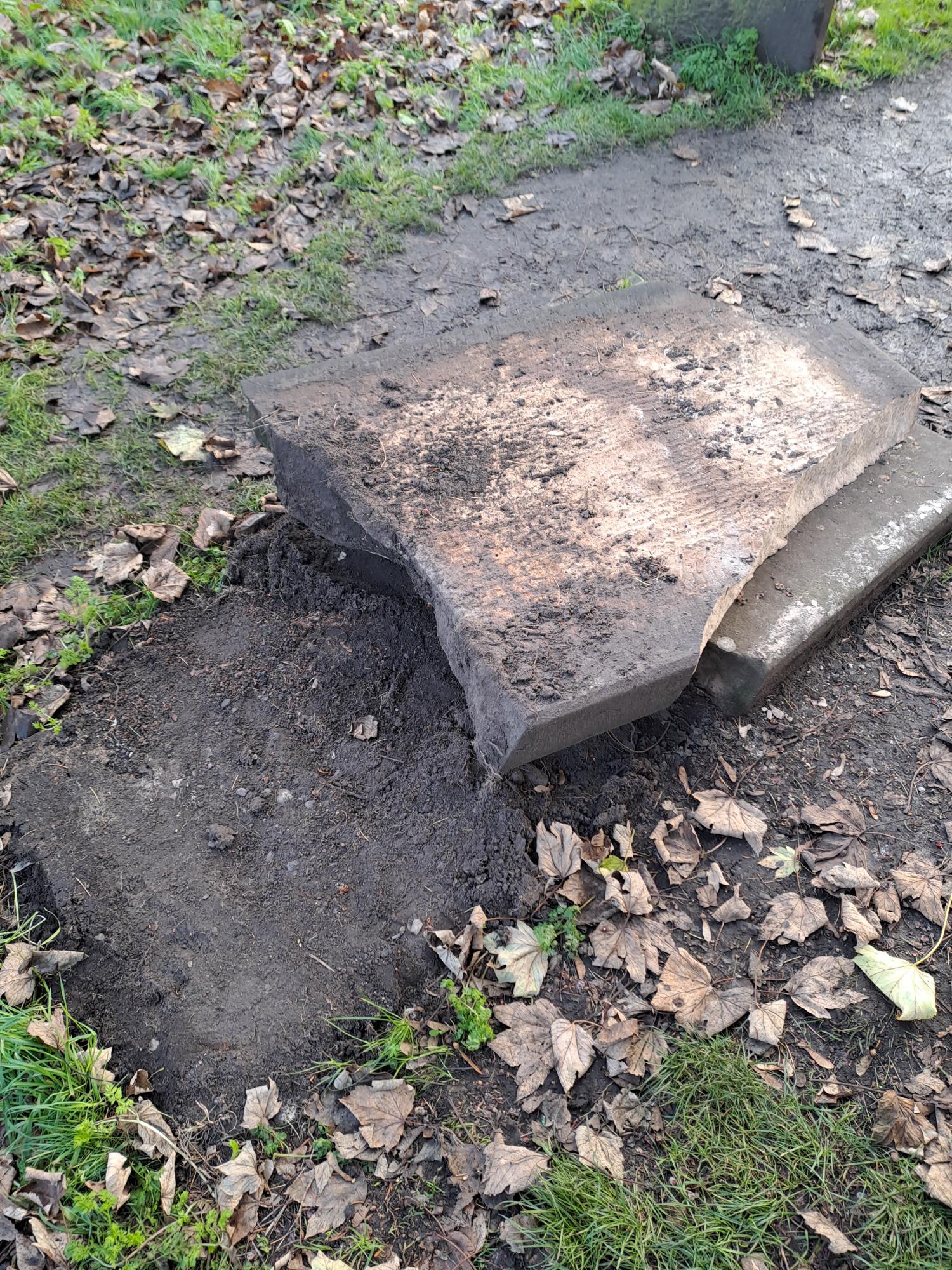 A broken headstone